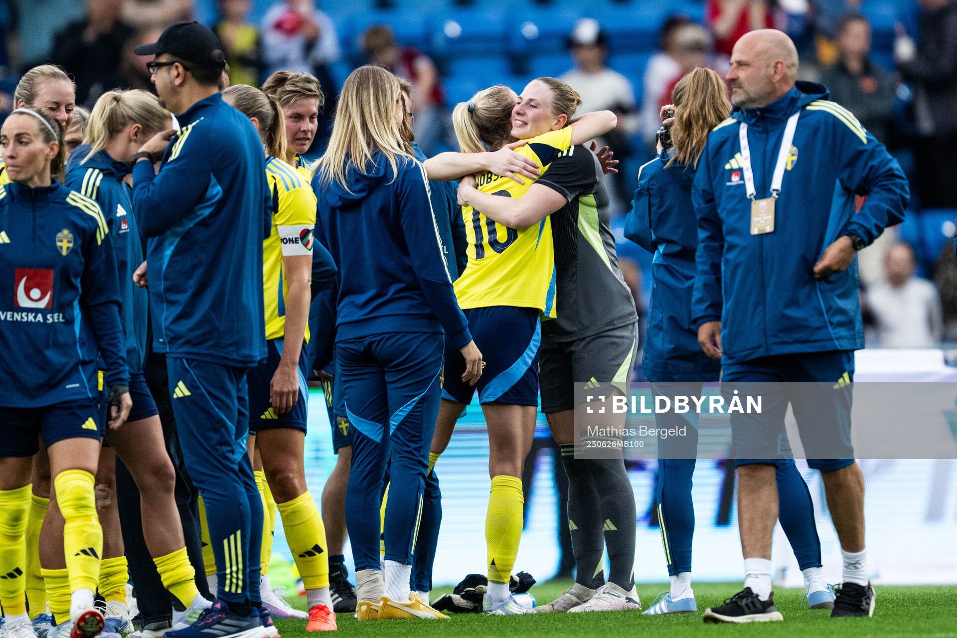 Sofia Jakobsson and goalkeeper Tove Enblom of Sweden