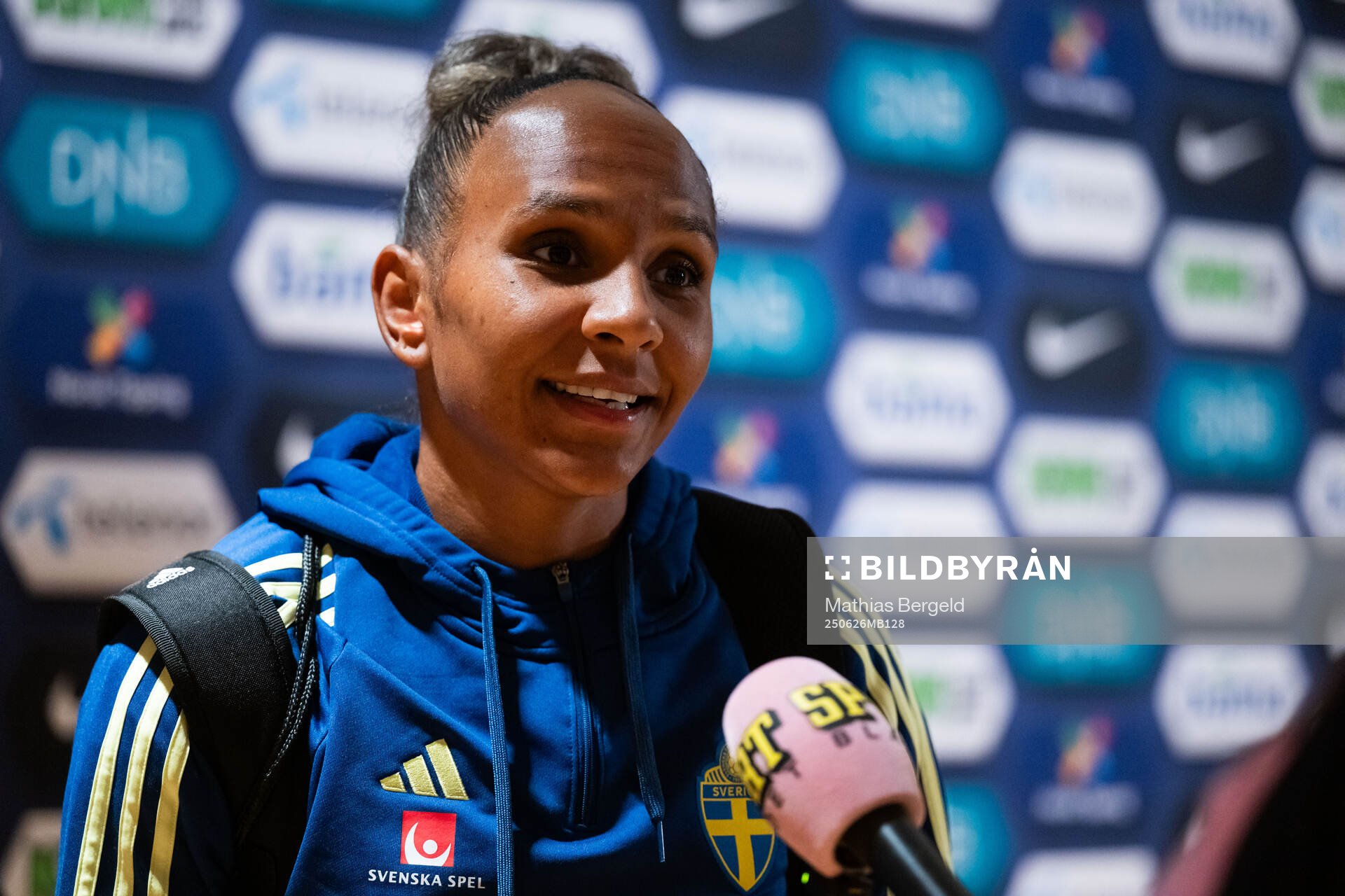 Madelen Janogy of Sweden in mixed zone