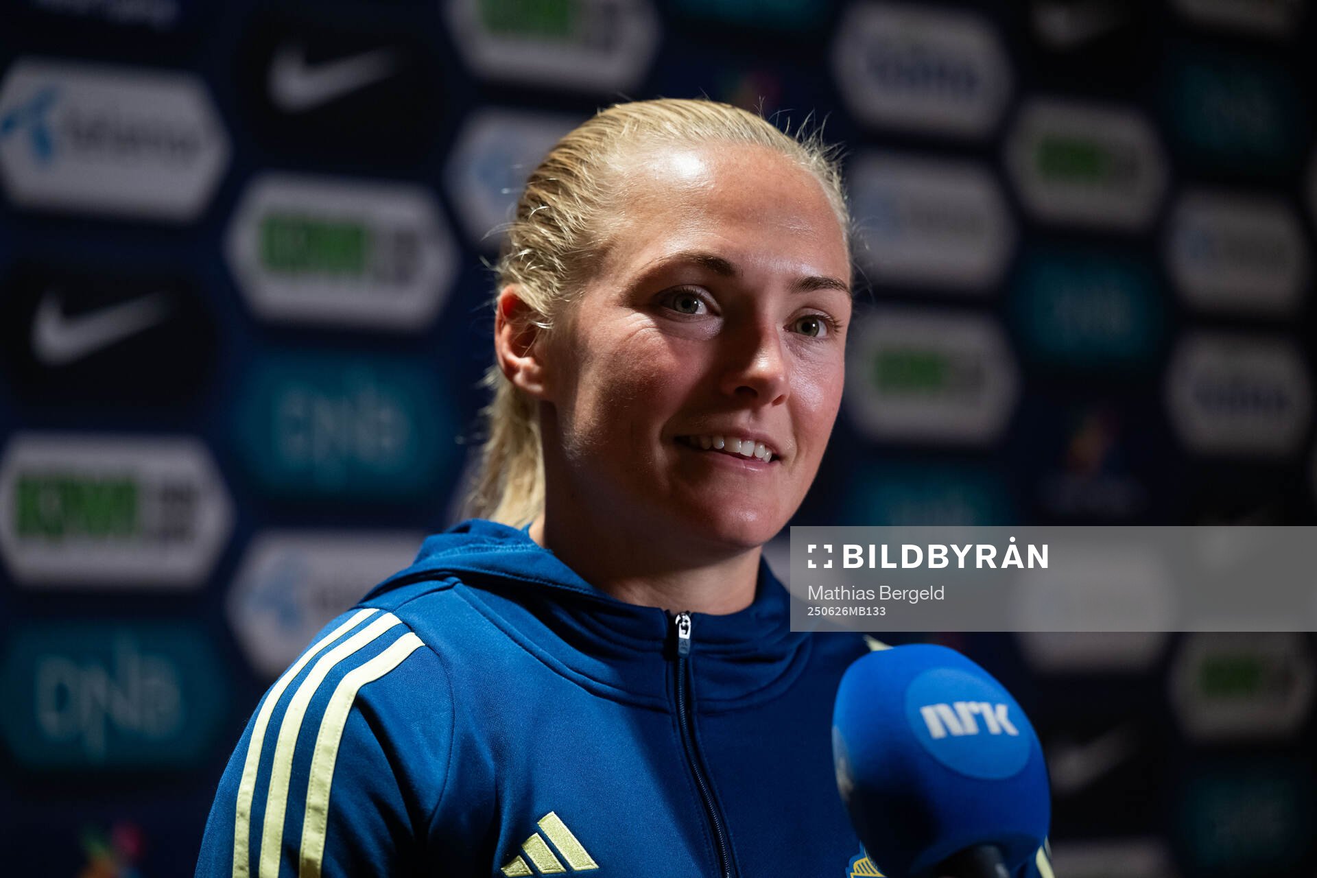 Magdalena Eriksson of Sweden in mixed zone