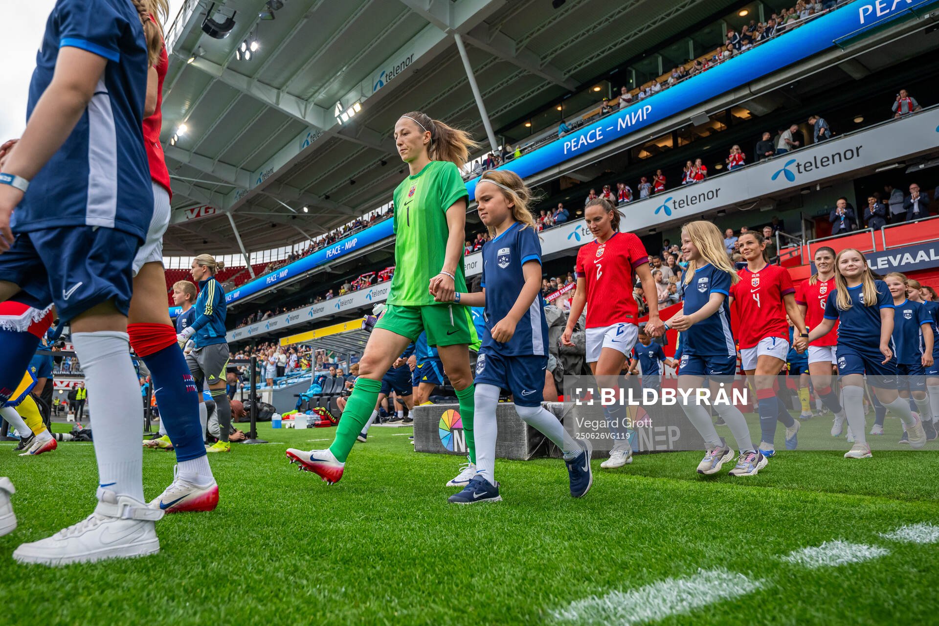 Goalkeeper Cecilie Fiskerstrand of Norway enters the pitch