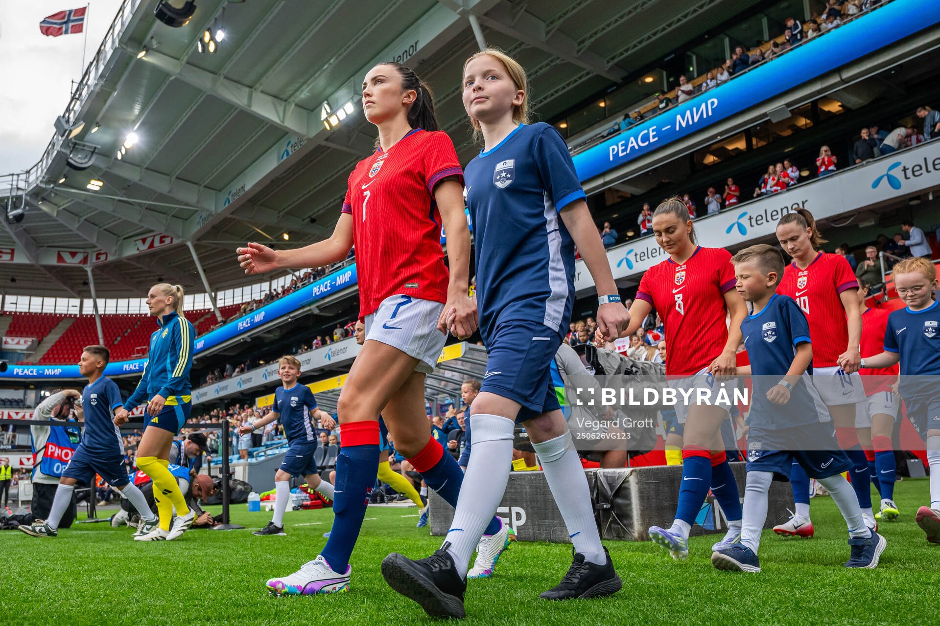 Ingrid Syrstad Engen of Norway enters the pitch