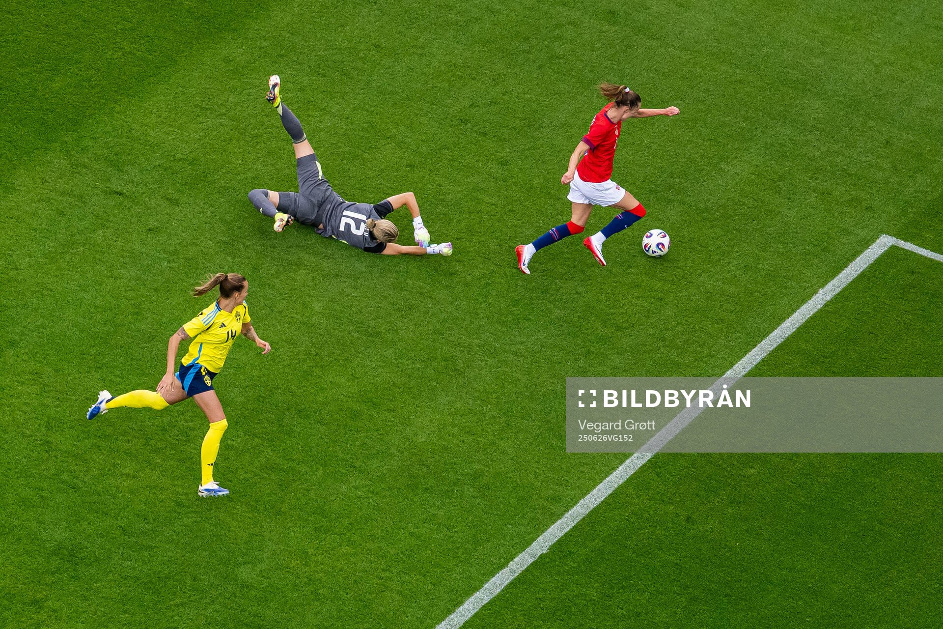 Nathalie Björn of Sweden, goalkeeper Jennifer Falk of