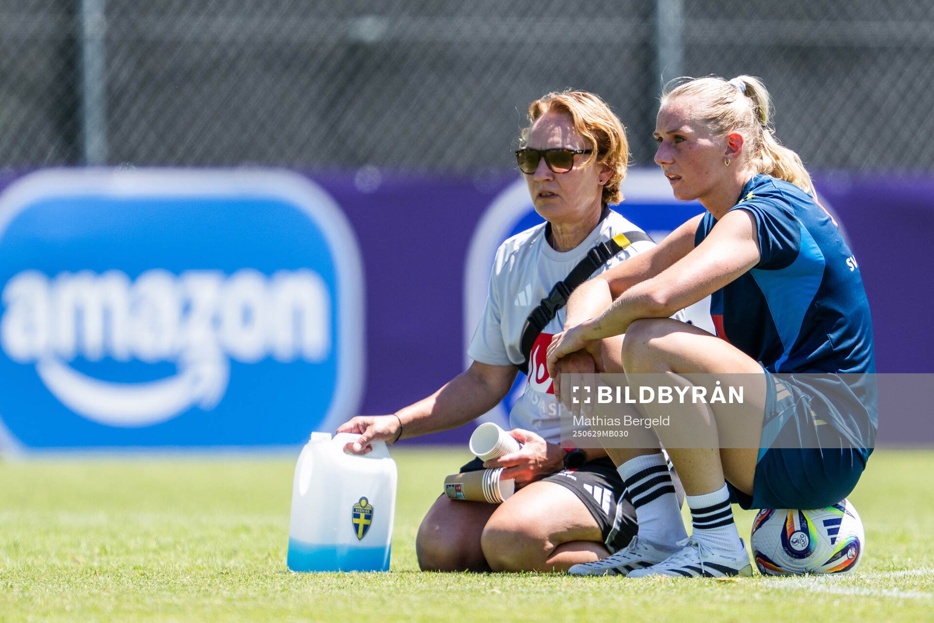 Physiotherapist Annika Näsmark and Stina Blackstenius of