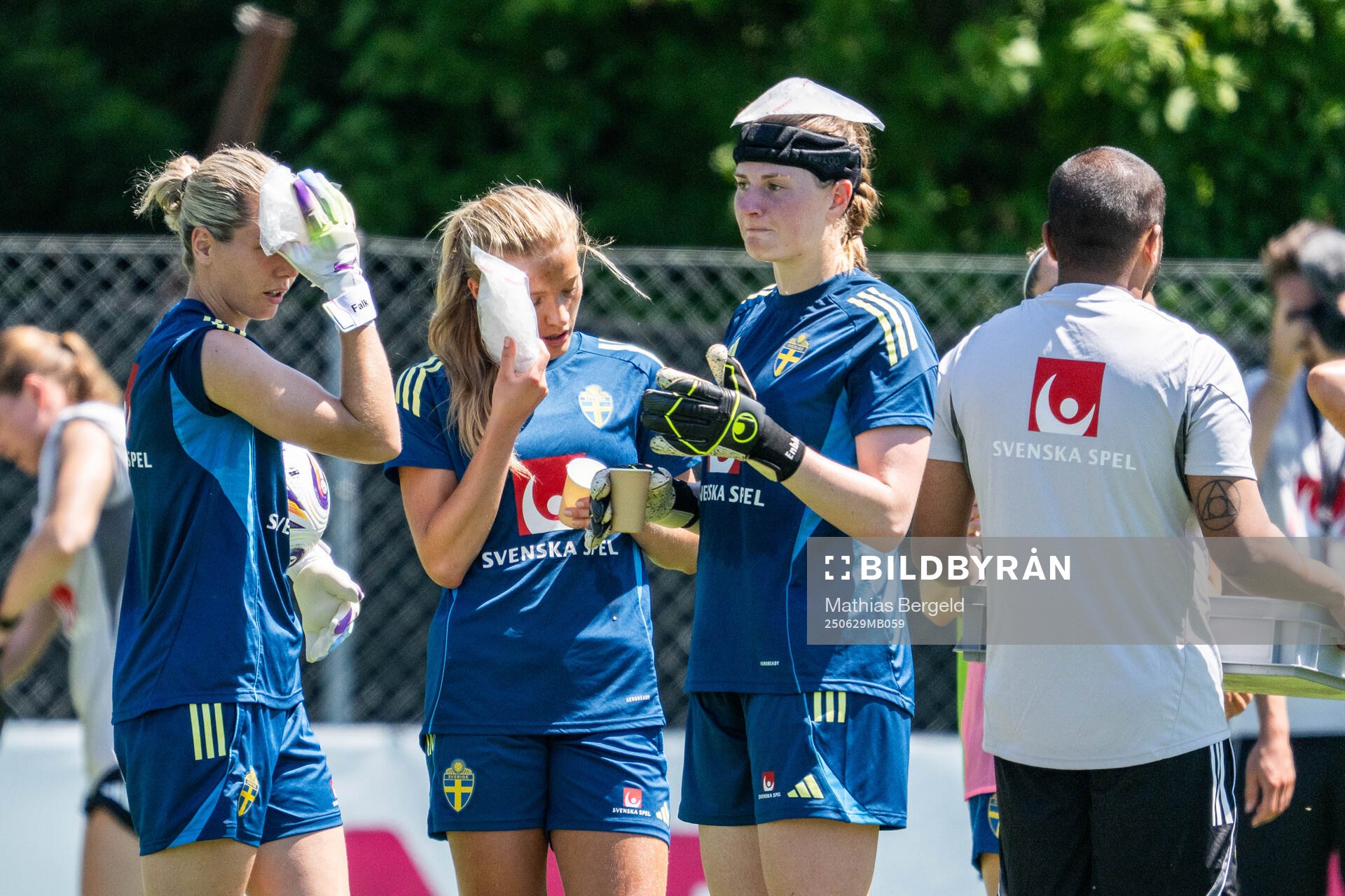 Goalkeeper Jennifer Falk, Smilla Holmberg and goalkeeper