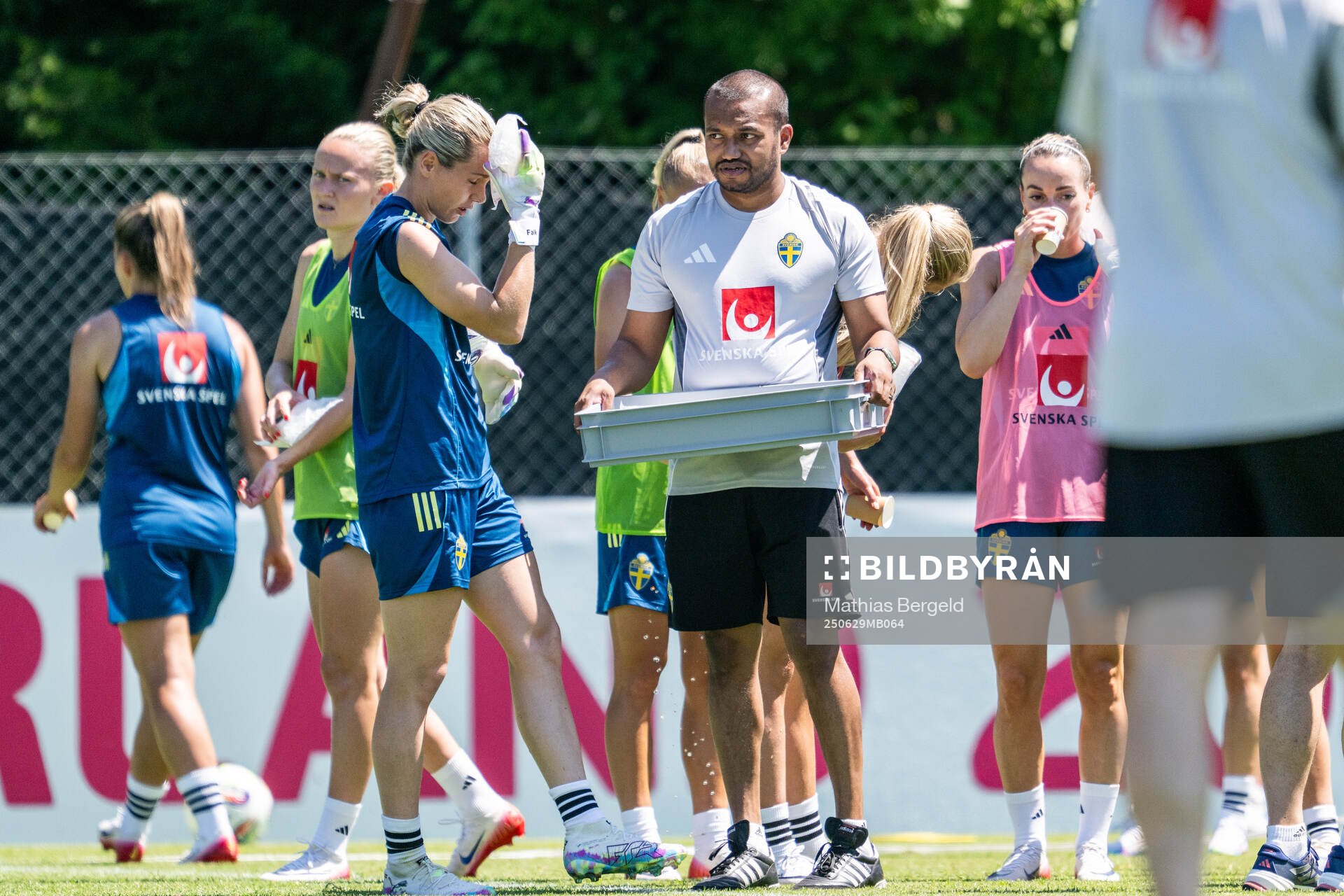 Goalkeeper Jennifer Falk and medical doctor Sadesh