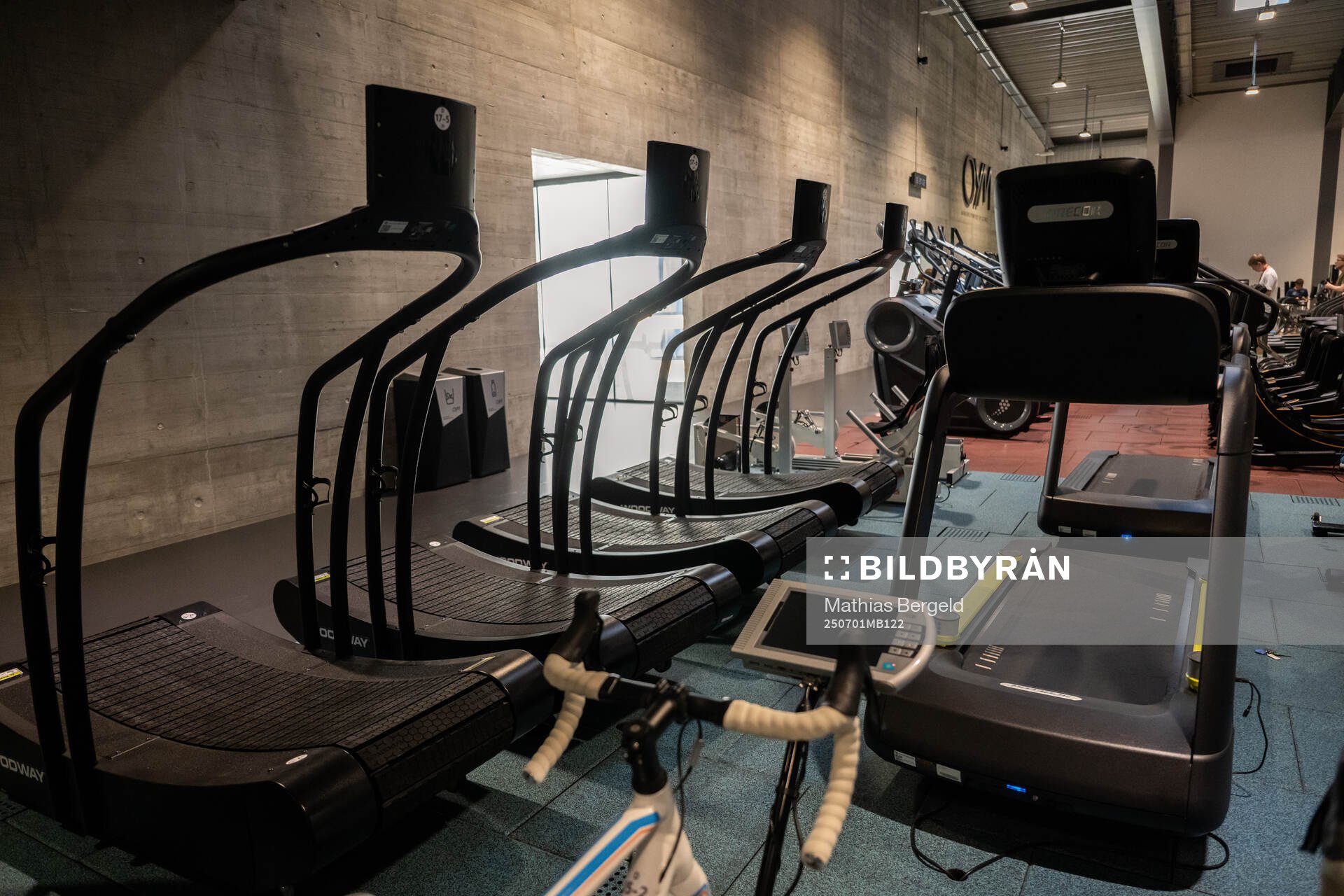 Treadmills are seen at a walk around at OYM the base camp