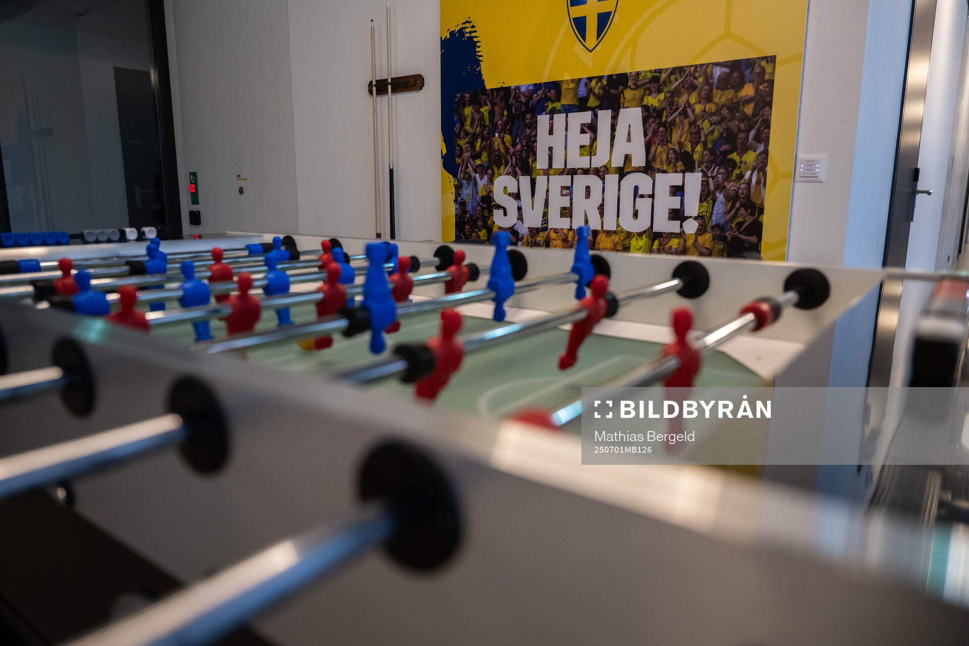 A sign that reads ”Heja Sverige” (Go Sweden) is seen