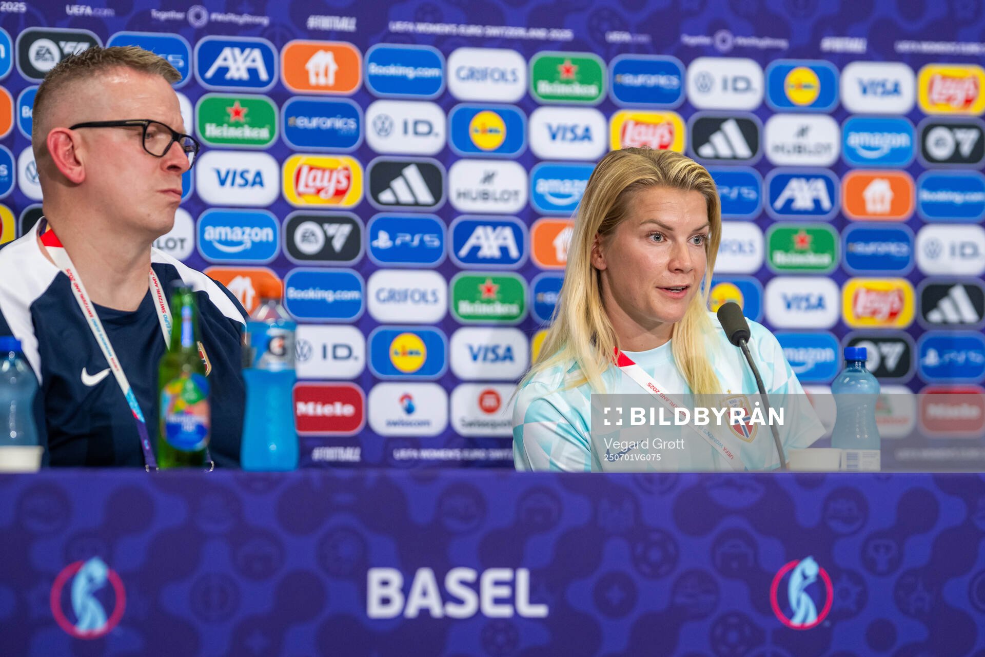 Media officer Henning Sverdrup and Ada Hegerberg of the