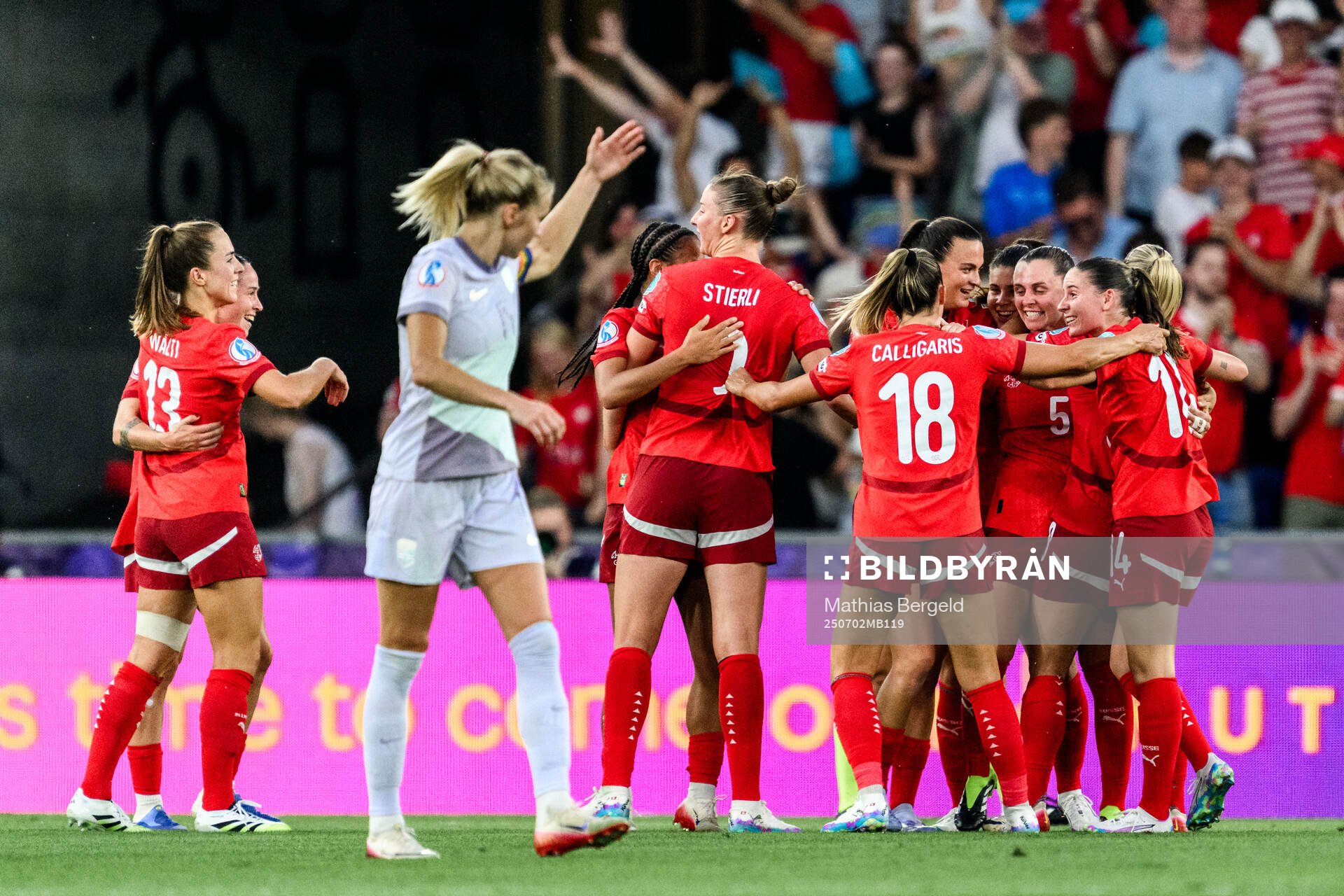 Nadine Riesen of Switzerland celebrates scoring 1-0