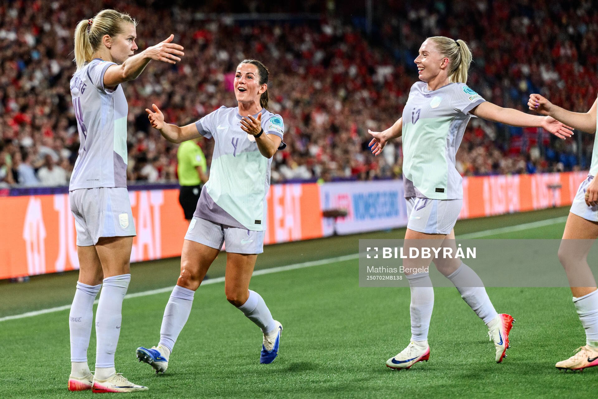 Ada Hegerberg of Norway celebrates with teammates