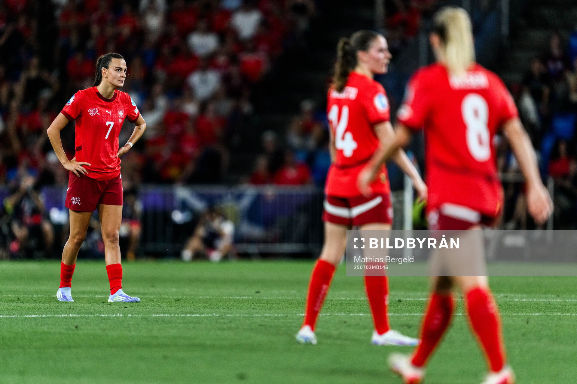 Riola Xhemaili of Switzerland looks dejected