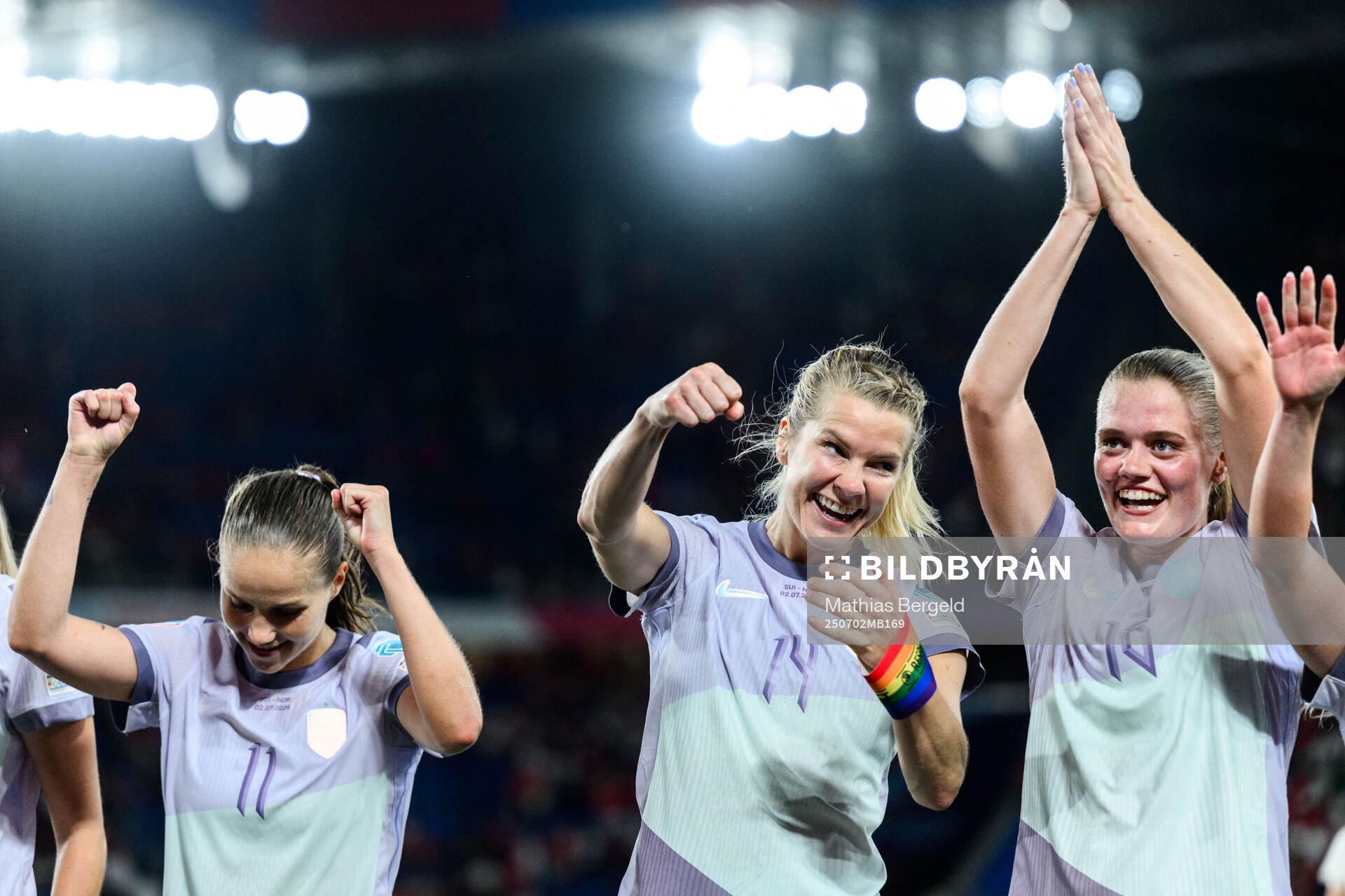 Guro Reiten, Ada Hegerberg and Mathilde Harviken of Norway