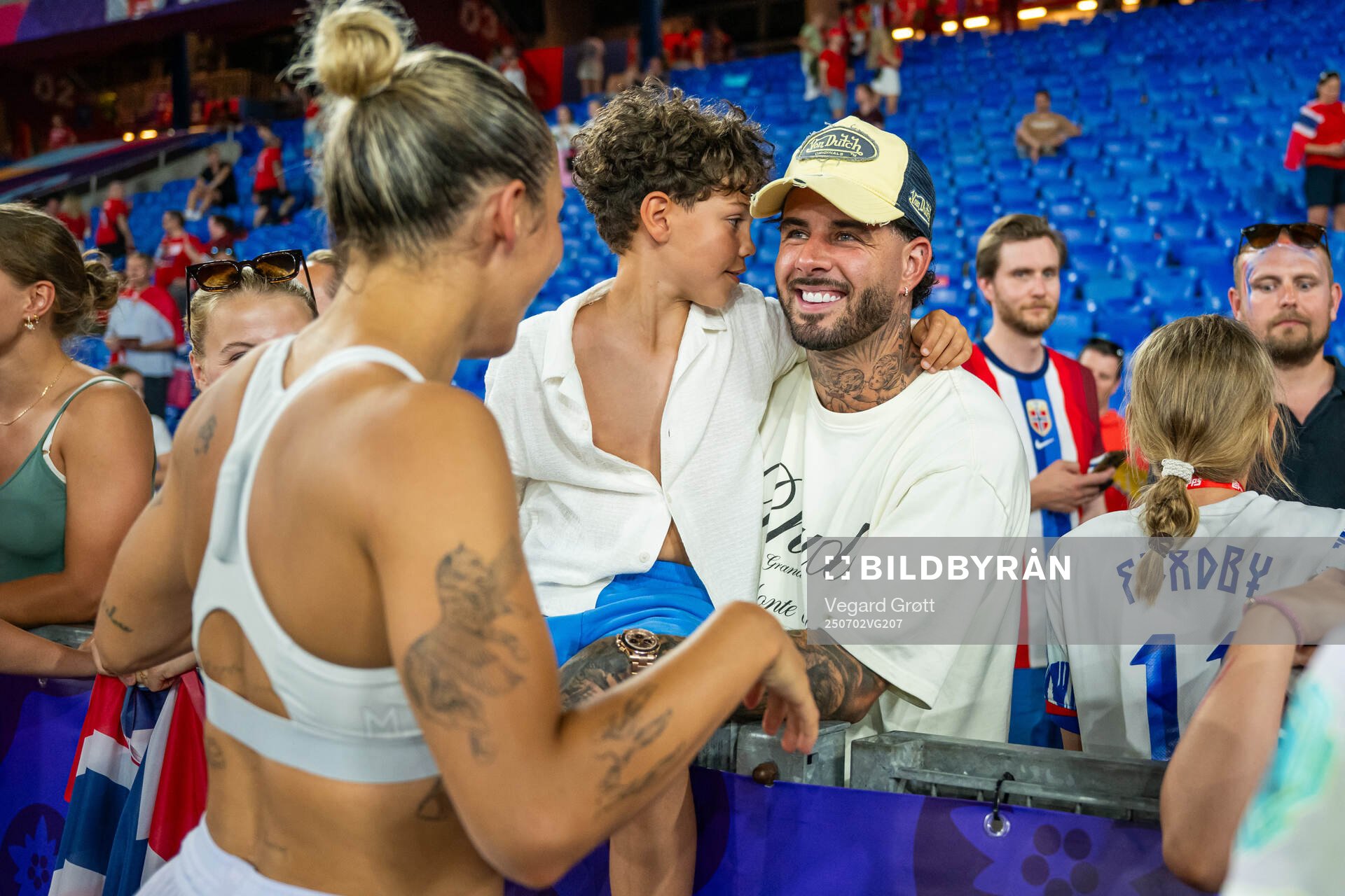 Celin Bizet Dønnum of Norway celebrates with her husband