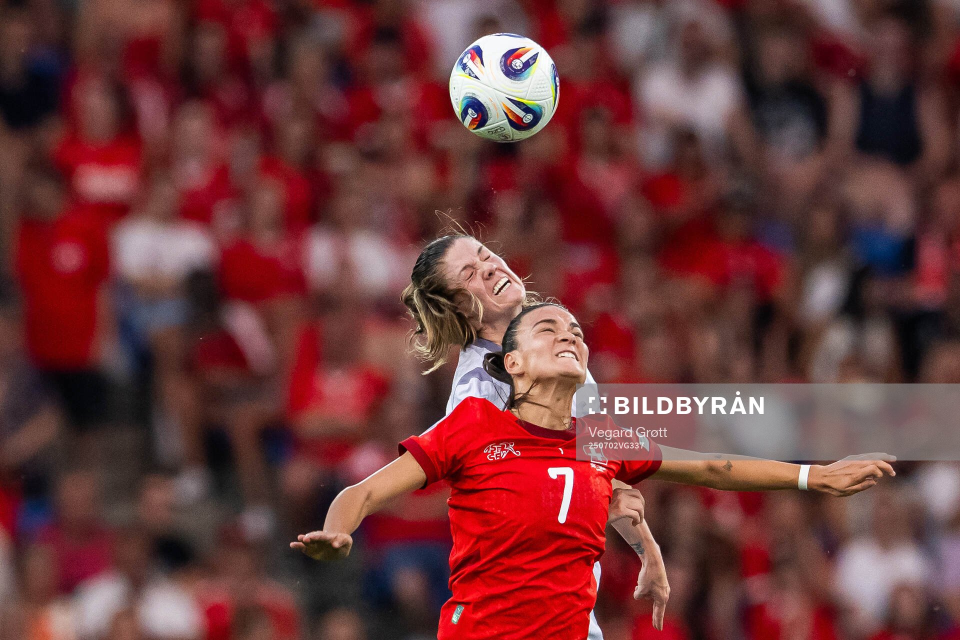 Maren Mjelde of Norway and Riola Xhemaili of Switzerland