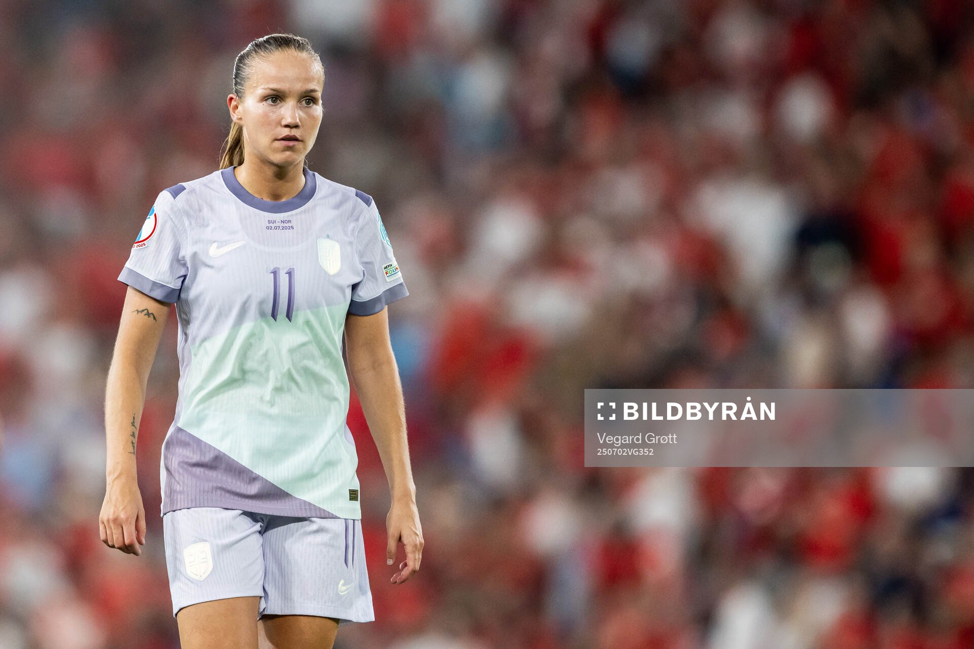 Guro Reiten of Norway looks dejected at half-time