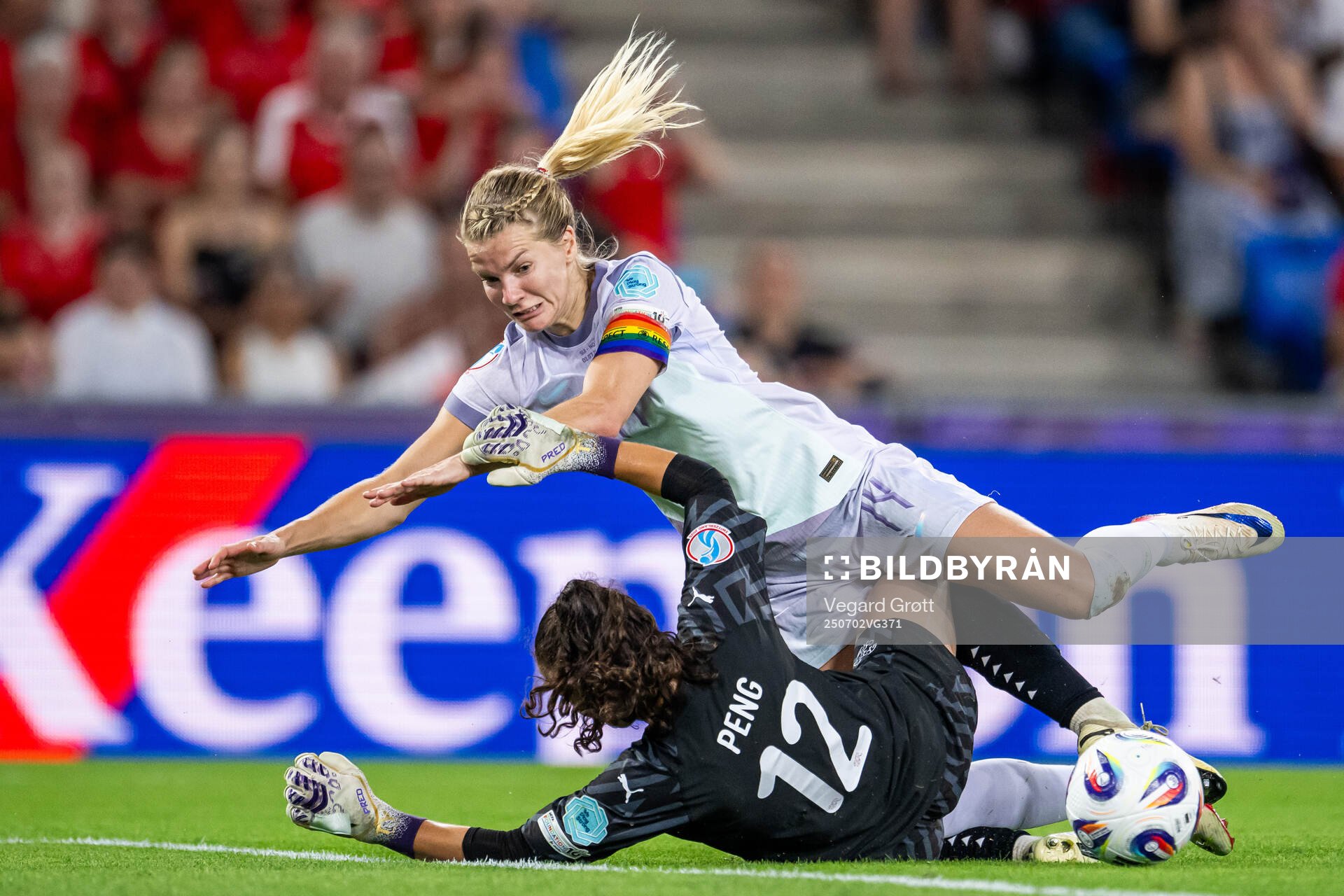 Ada Hegerberg of Norway and goalkeeper Livia Peng of