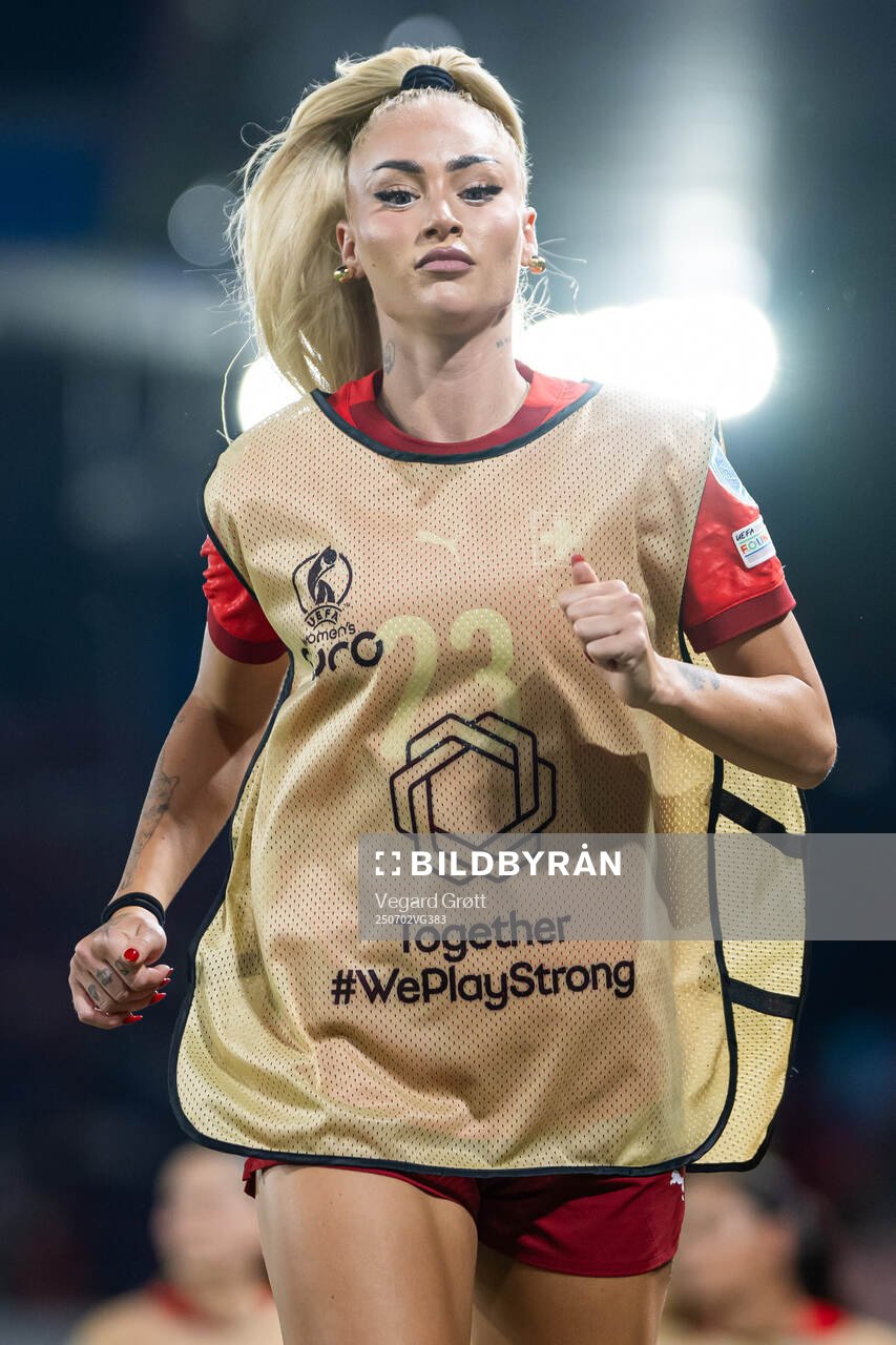 Alisha Lehmann of Switzerland warms up