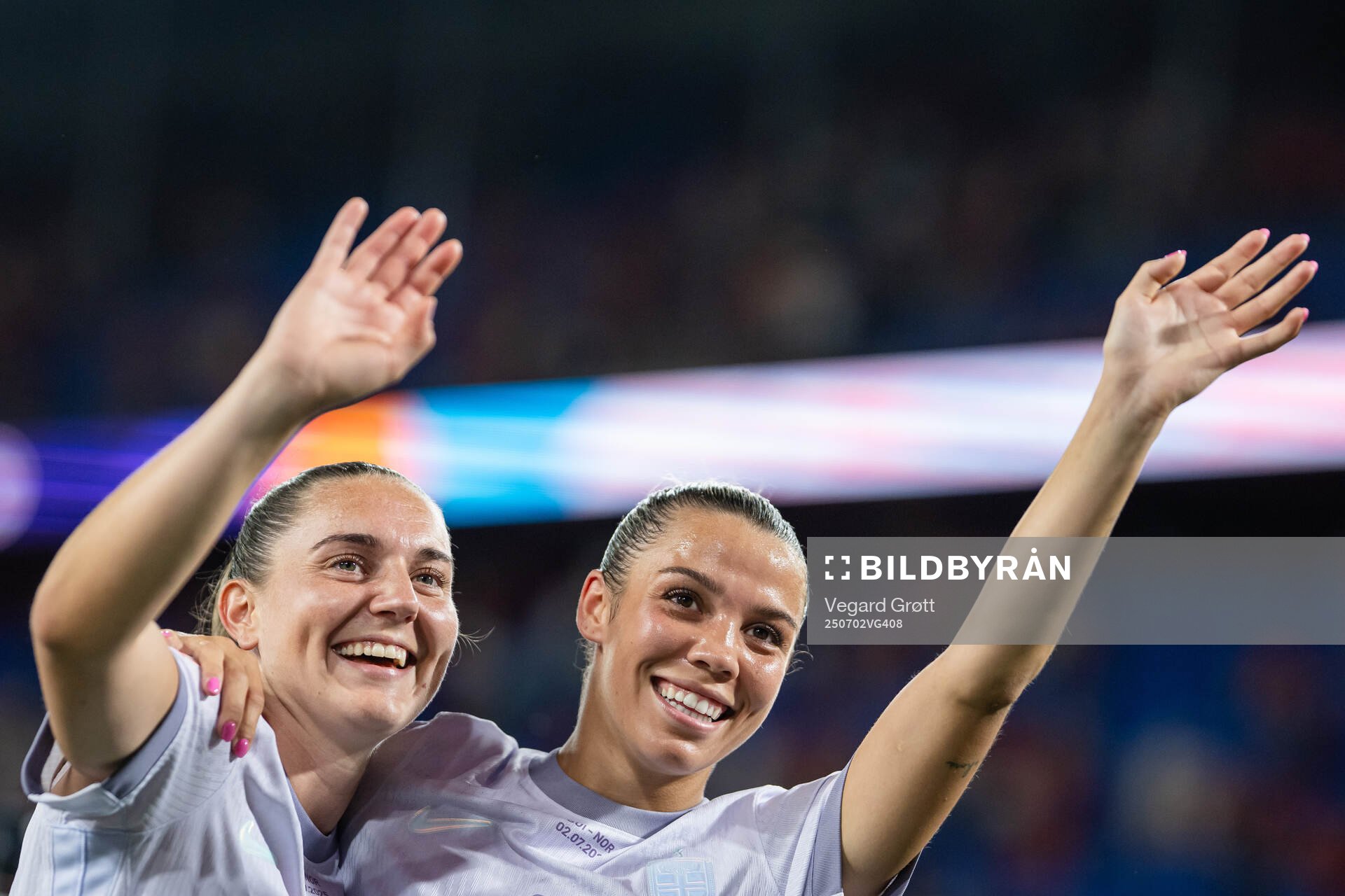 Vilde Bøe Risa and Celin Bizet Dønnum of Norway celebrate