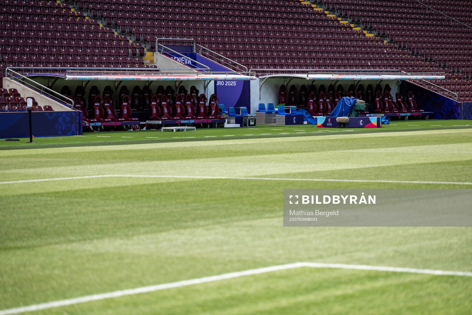 View of the team benches at Stade de Geneve