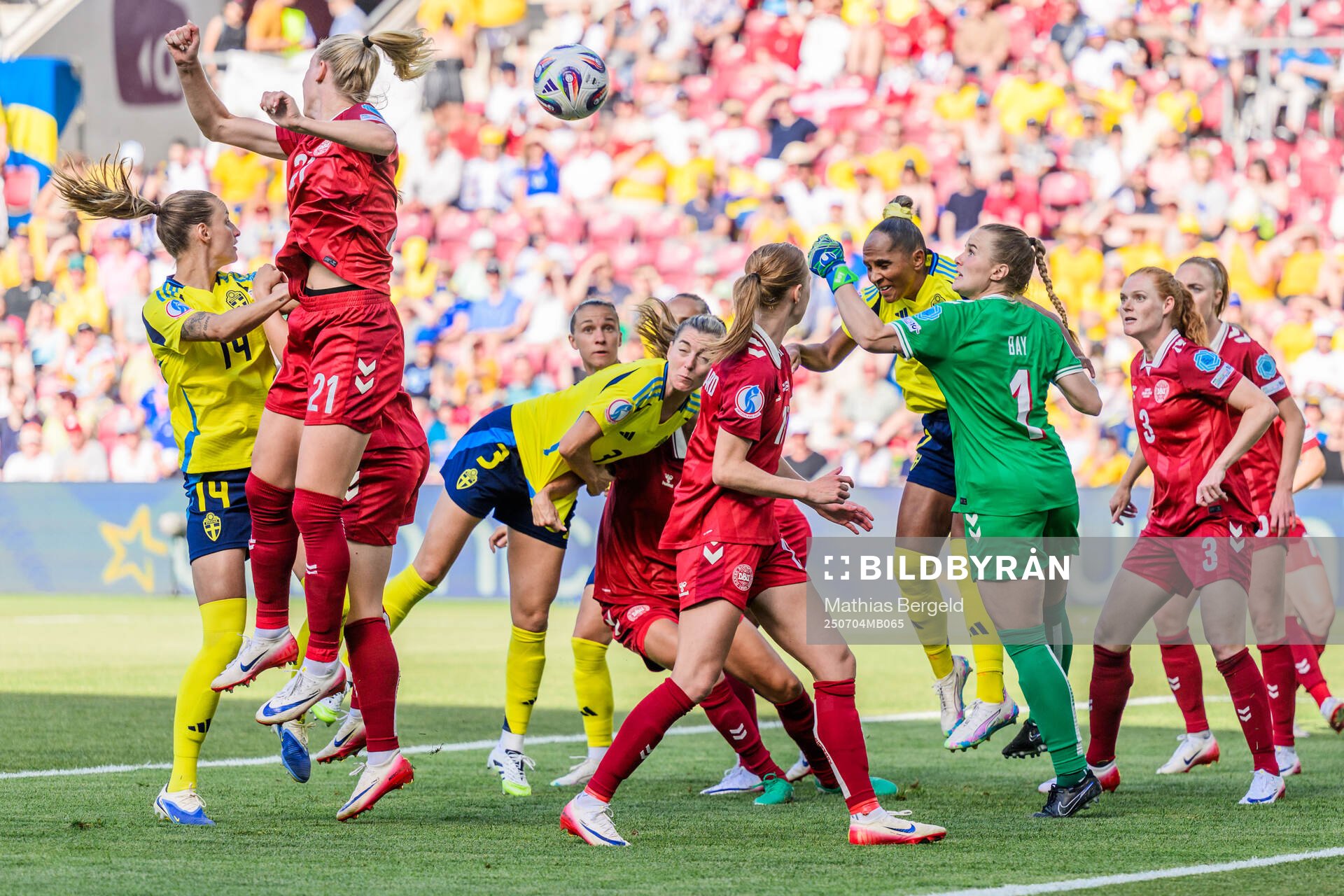 Linda Sembrant and Madelen Janogy of Sweden and goalkeeper