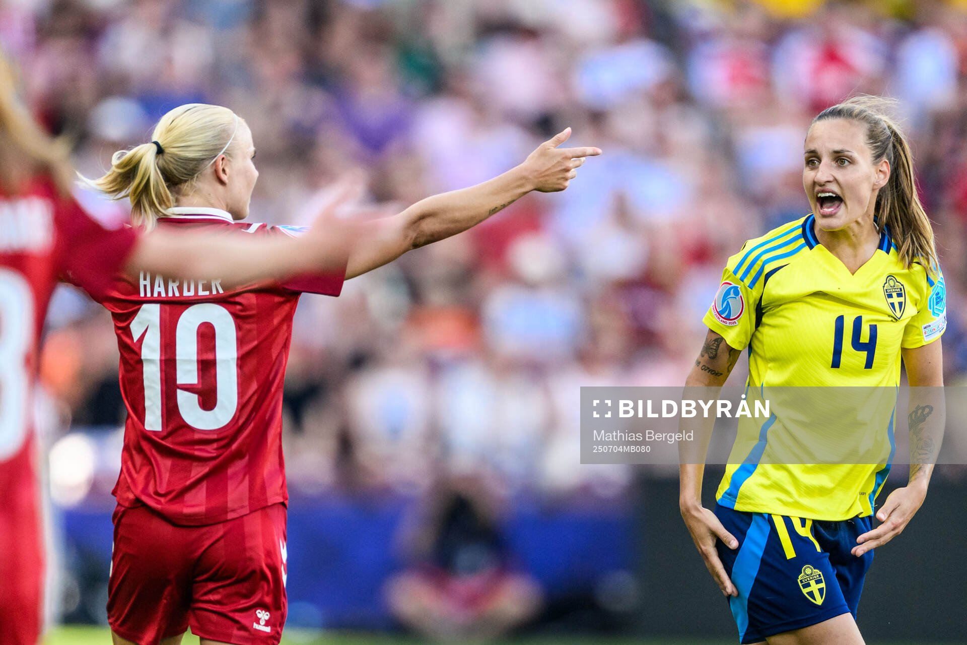 Pernille Harder of Denmark and Nathalie Björn of Sweden