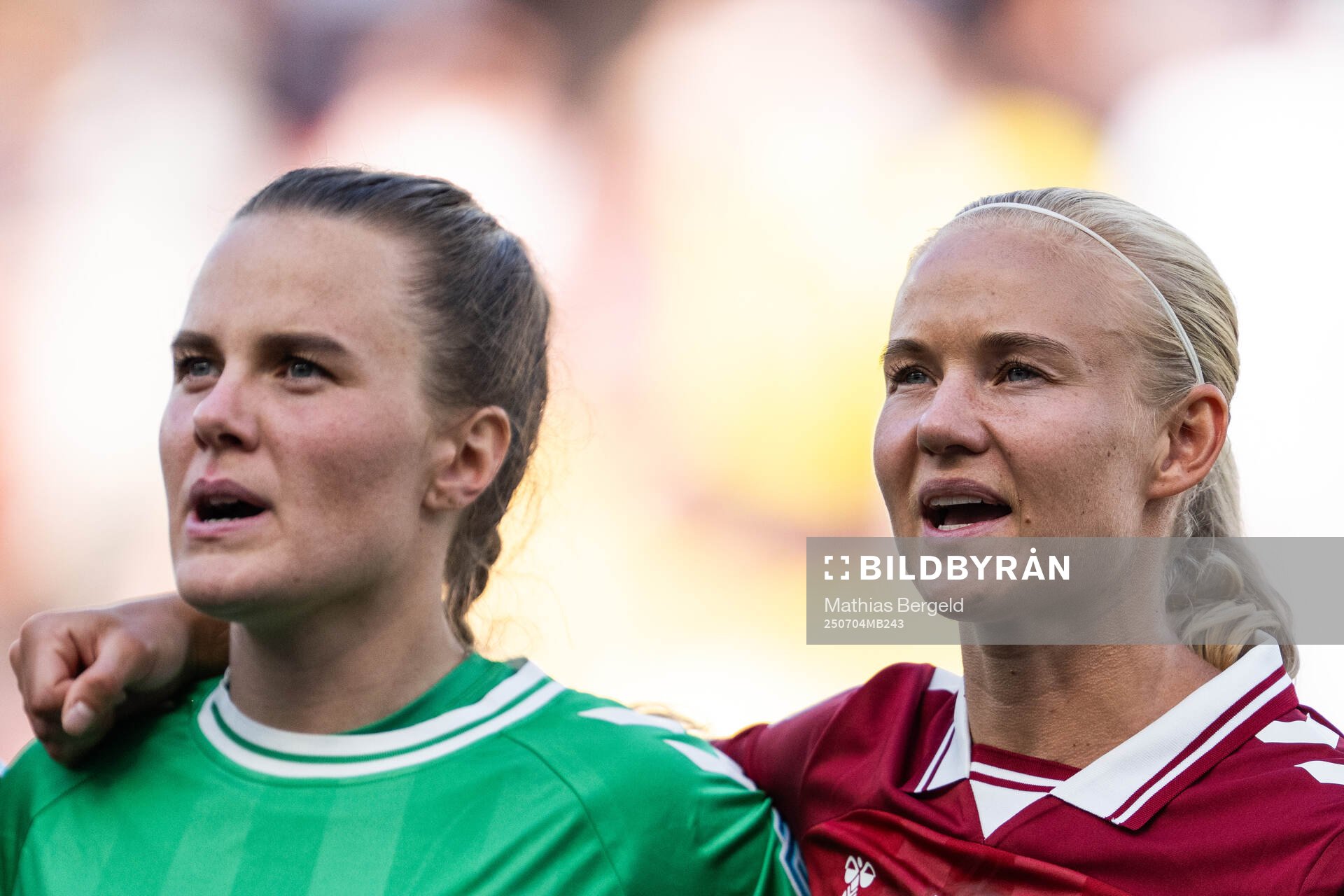 Goalkeeper Maja Bay Østergaard and Pernille Harder of