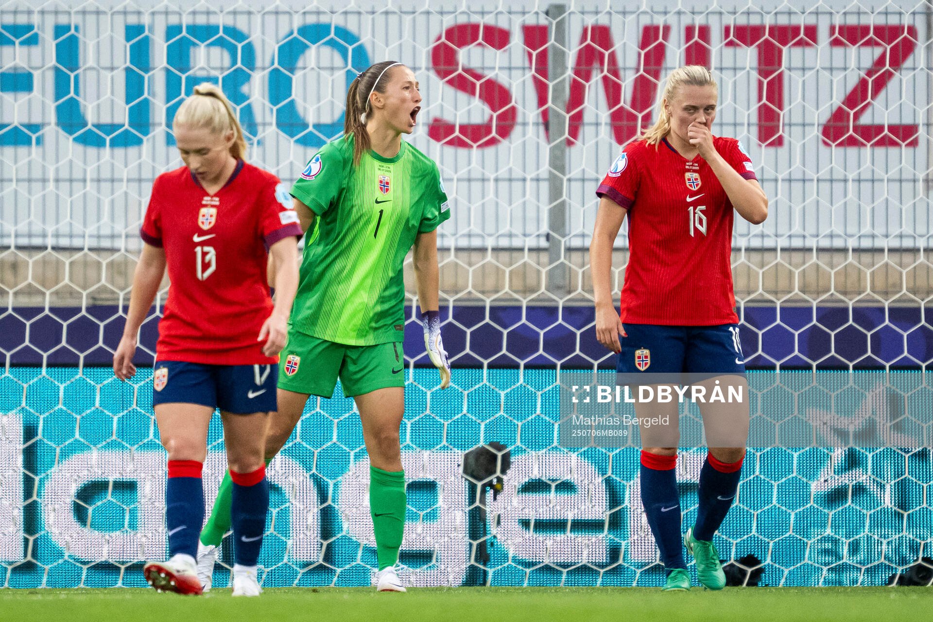 Goalkeeper Cecilie Fiskerstrand of Norway reacts