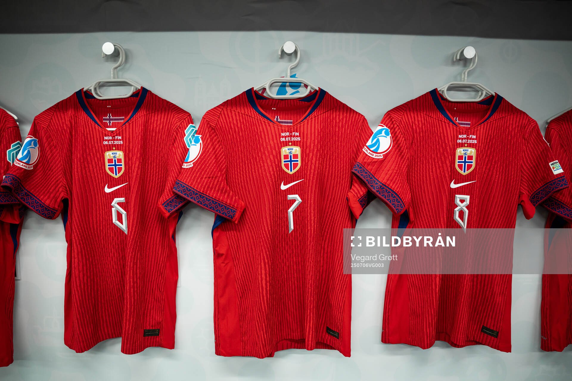 The kits of Maren Mjelde, Ingrid Syrstad Engen and Vilde