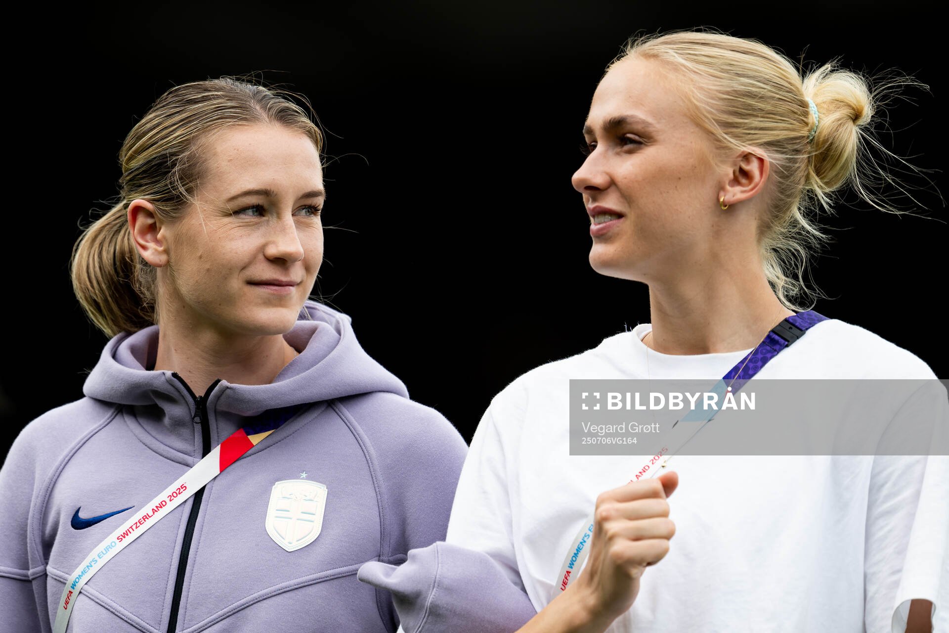 Elisabeth Terland and goalkeeper Selma Panengstuen of Norway