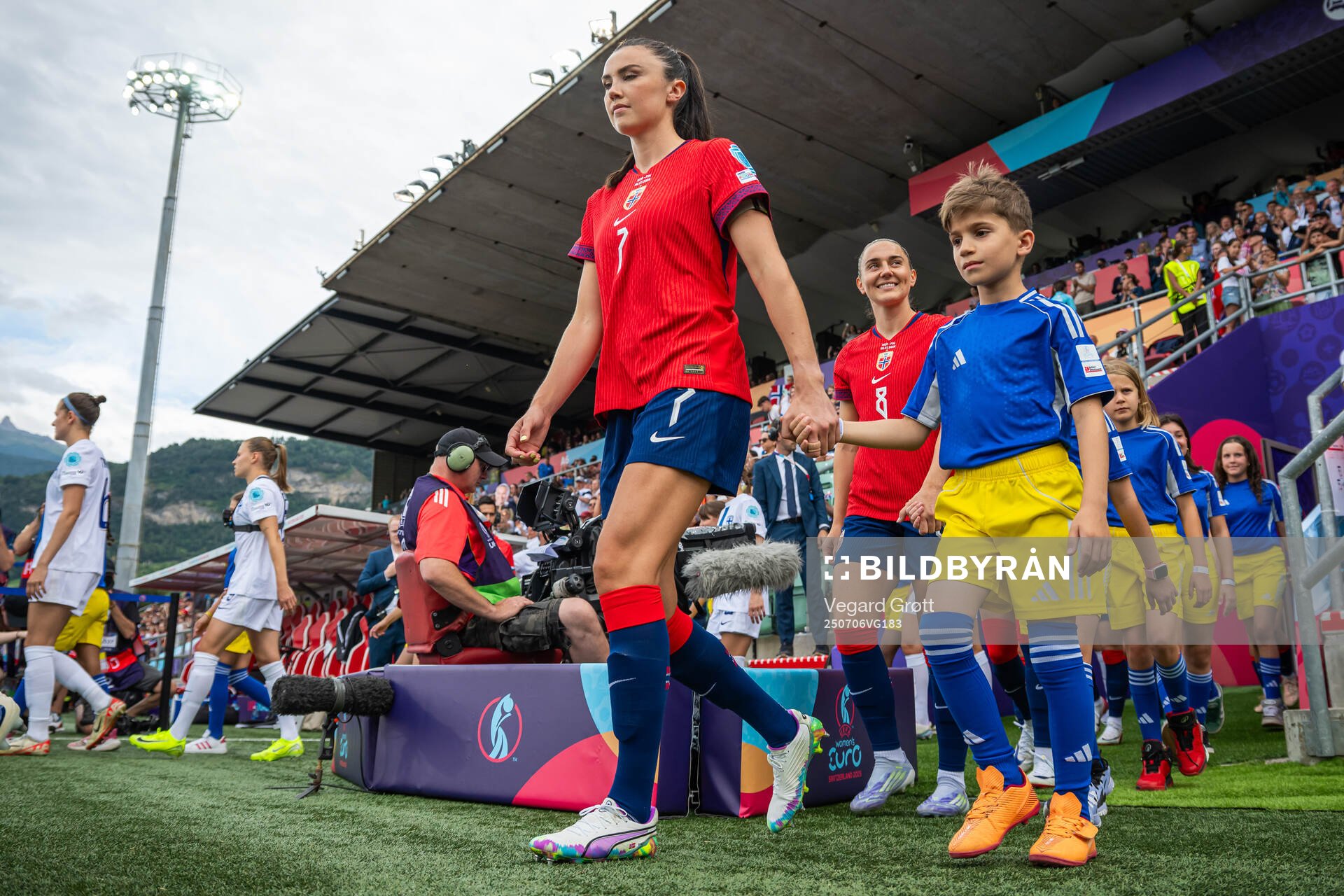 Ingrid Syrstad Engen of Norway enters the pitch