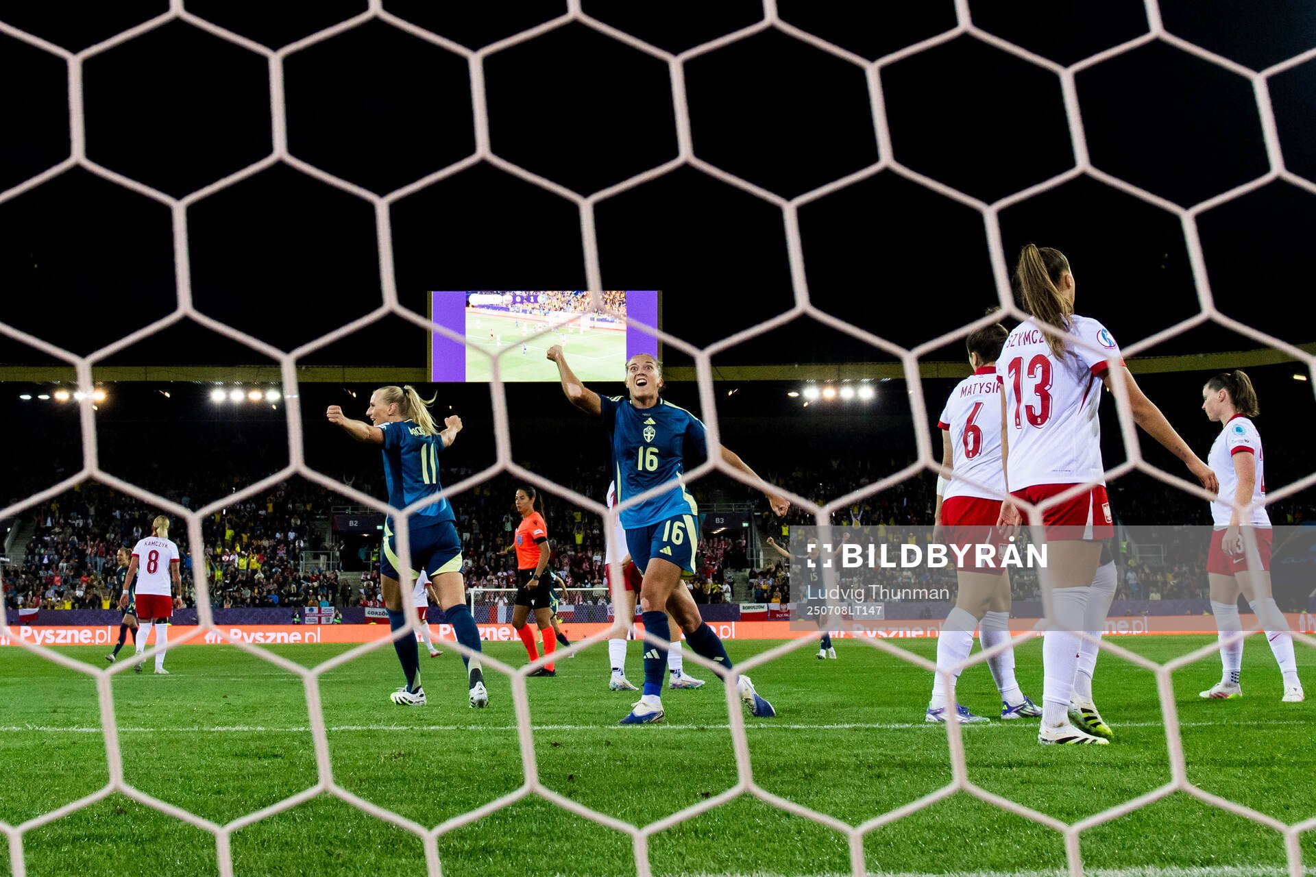 Filippa Angeldahl and Stina Blackstenius of Sweden celebrate