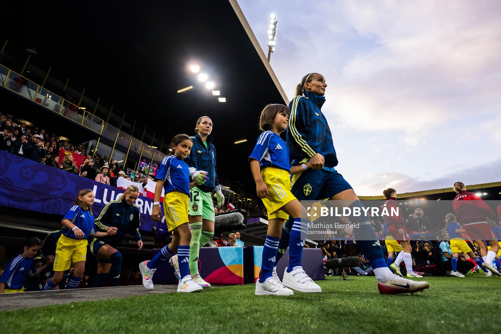 Goalkeeper Jennifer Falk and Kosovare Asllani of Sweden