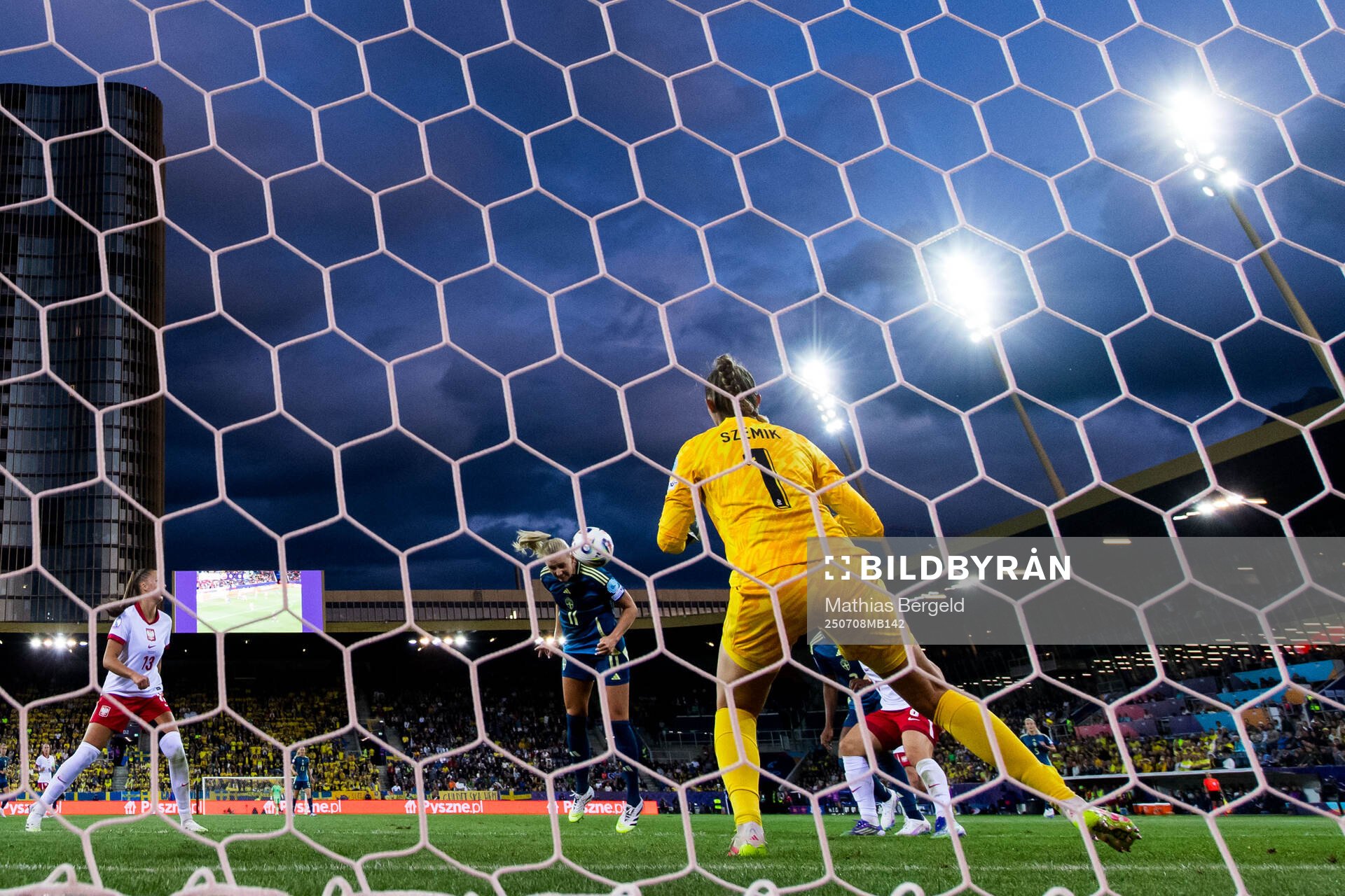 Stina Blackstenius of Sweden scores 0-1 behind goalkeeper