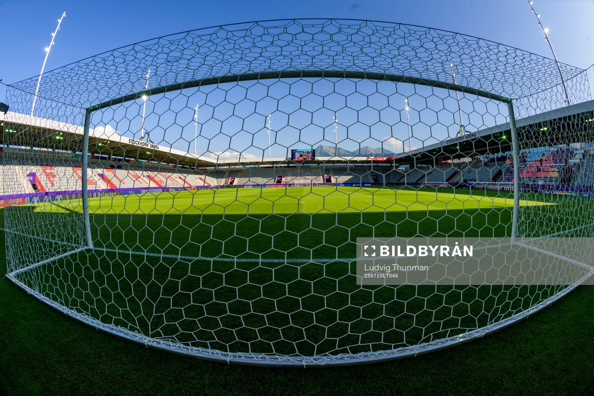 General view of a goal in Stockhorn Arena (Thun Arena)