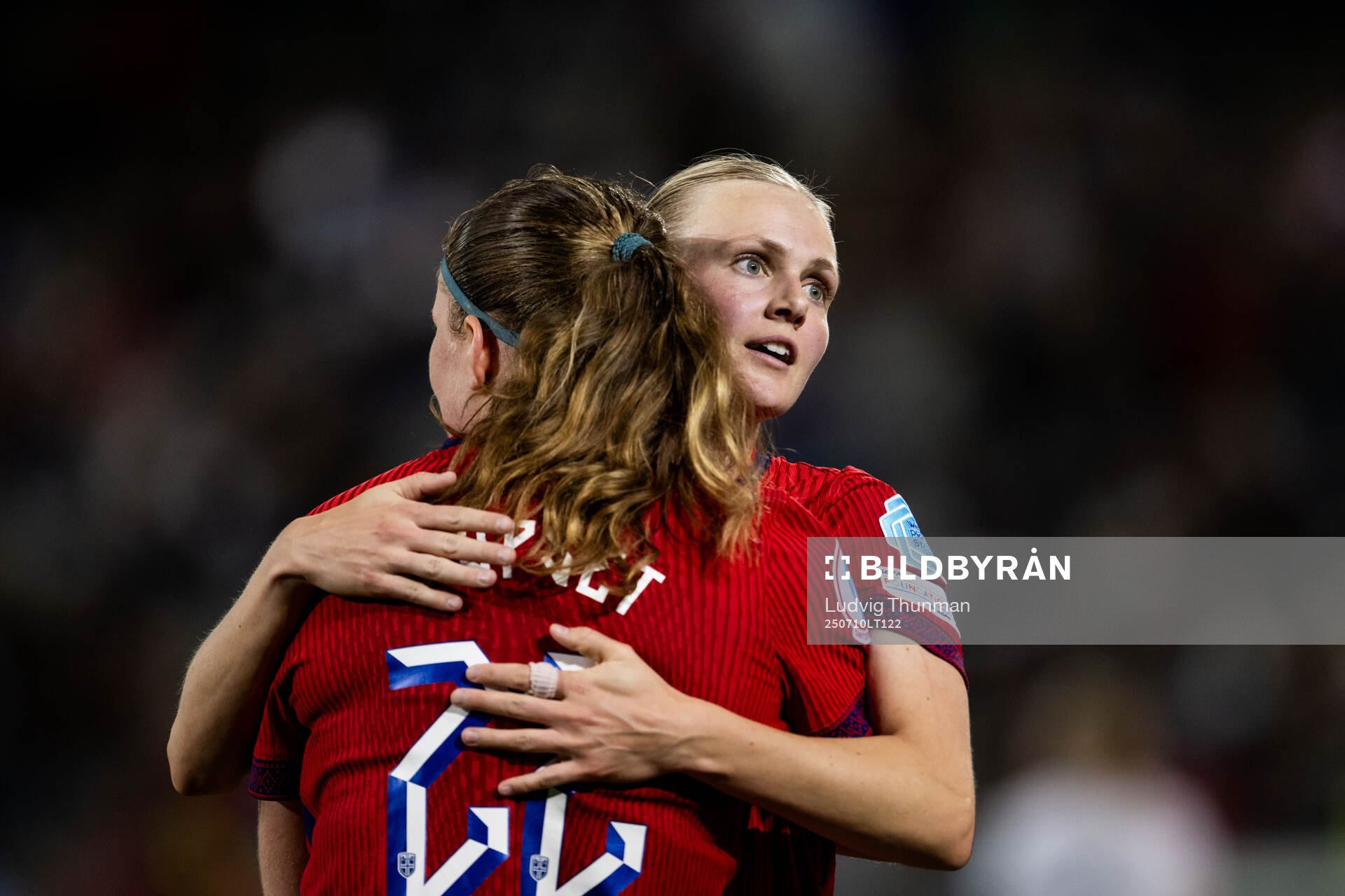 Signe Gaupset and Karina Sævik of Norway celebrate