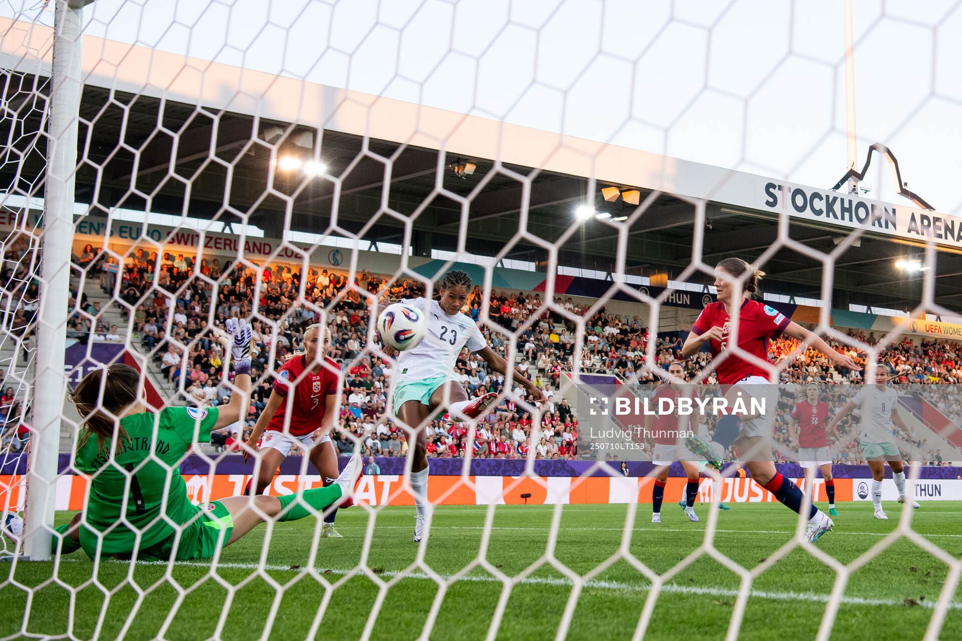 Sveindis Jonsdottir of Iceland scores 1-0 behind goalkeeper