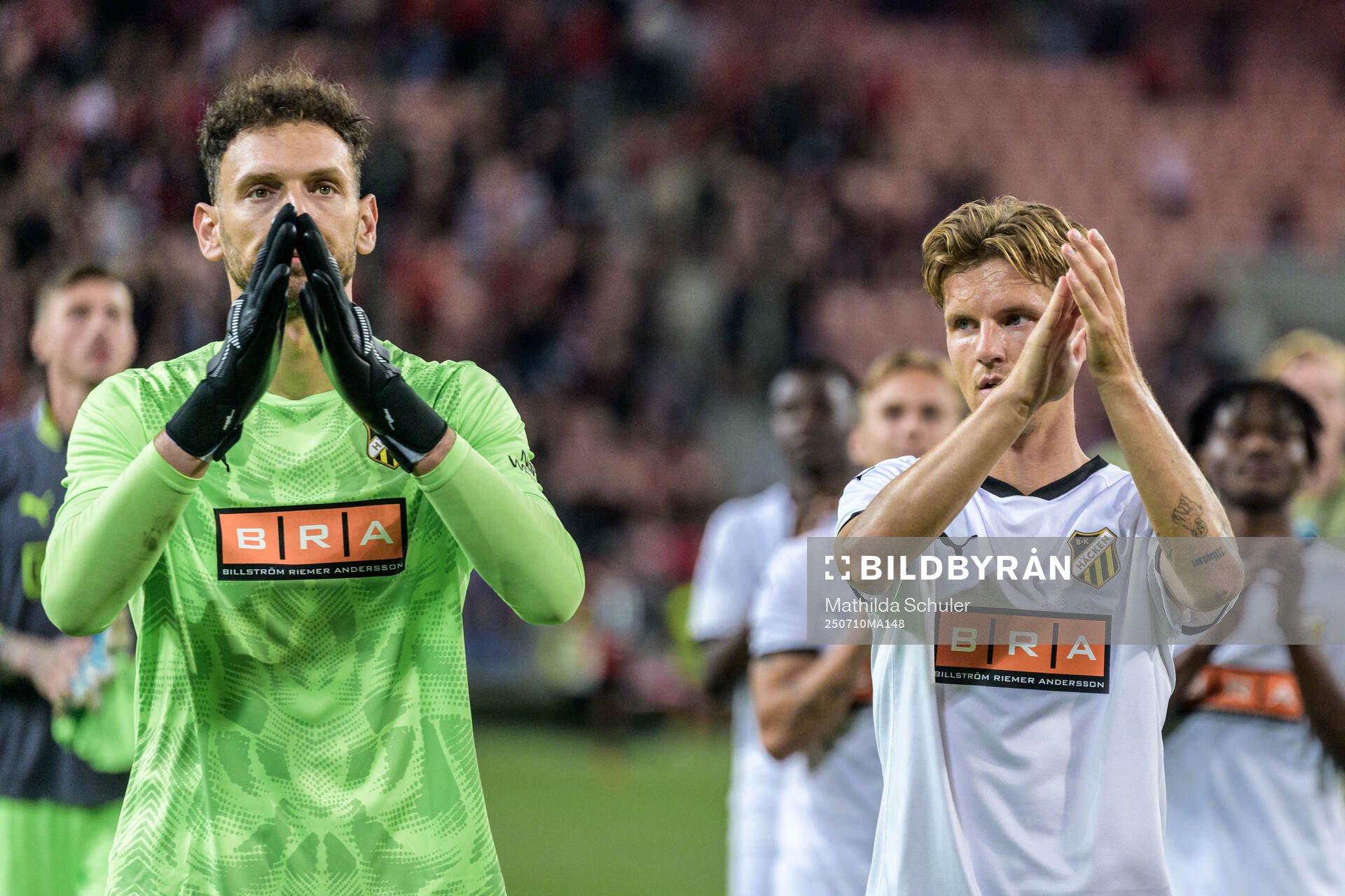 Goalkeeper Etrit Berisha and Samuel Leach Holm of Häcken