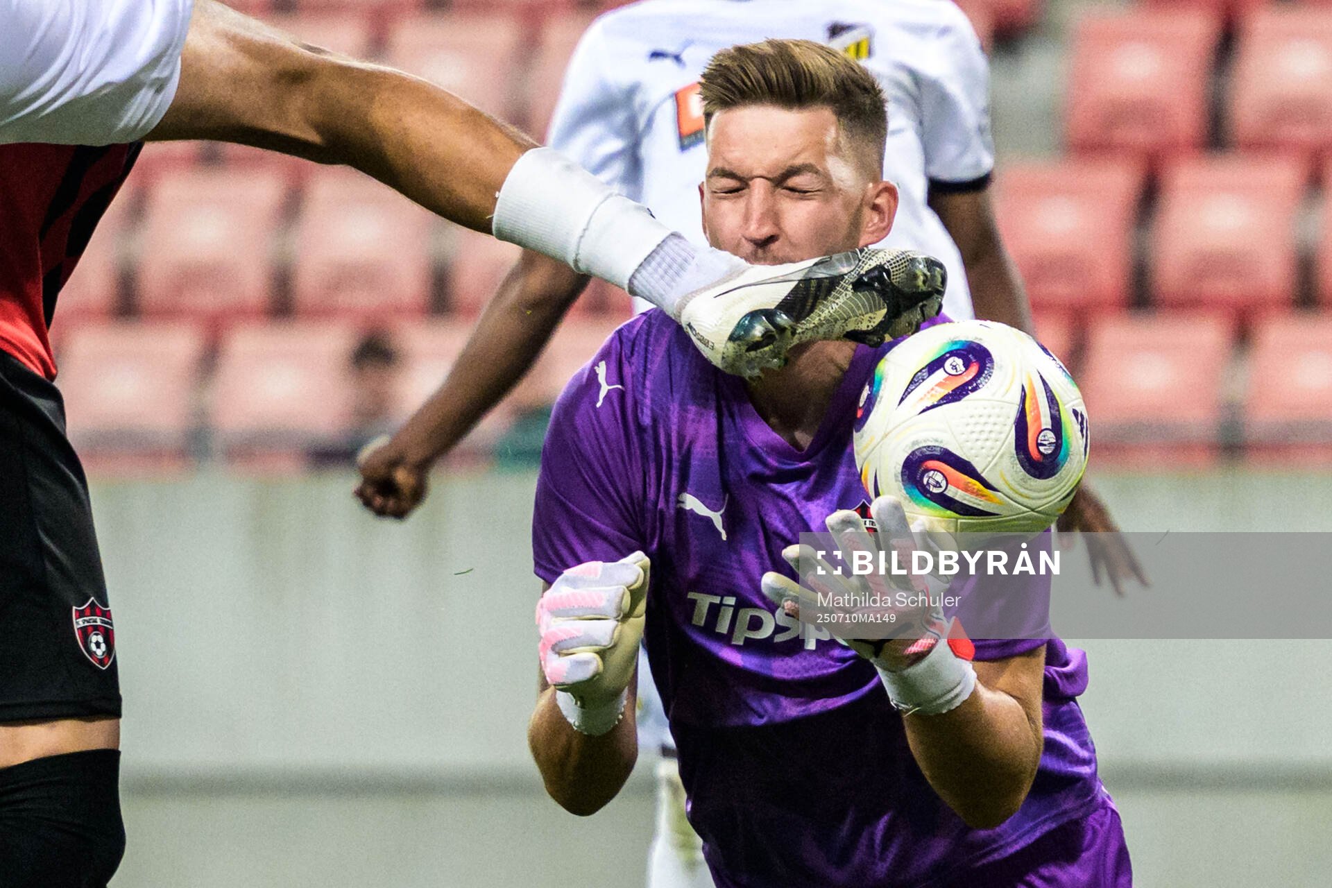 Goalkeeper Ziga Frelih of Spartak Trnava get Silas Andersen