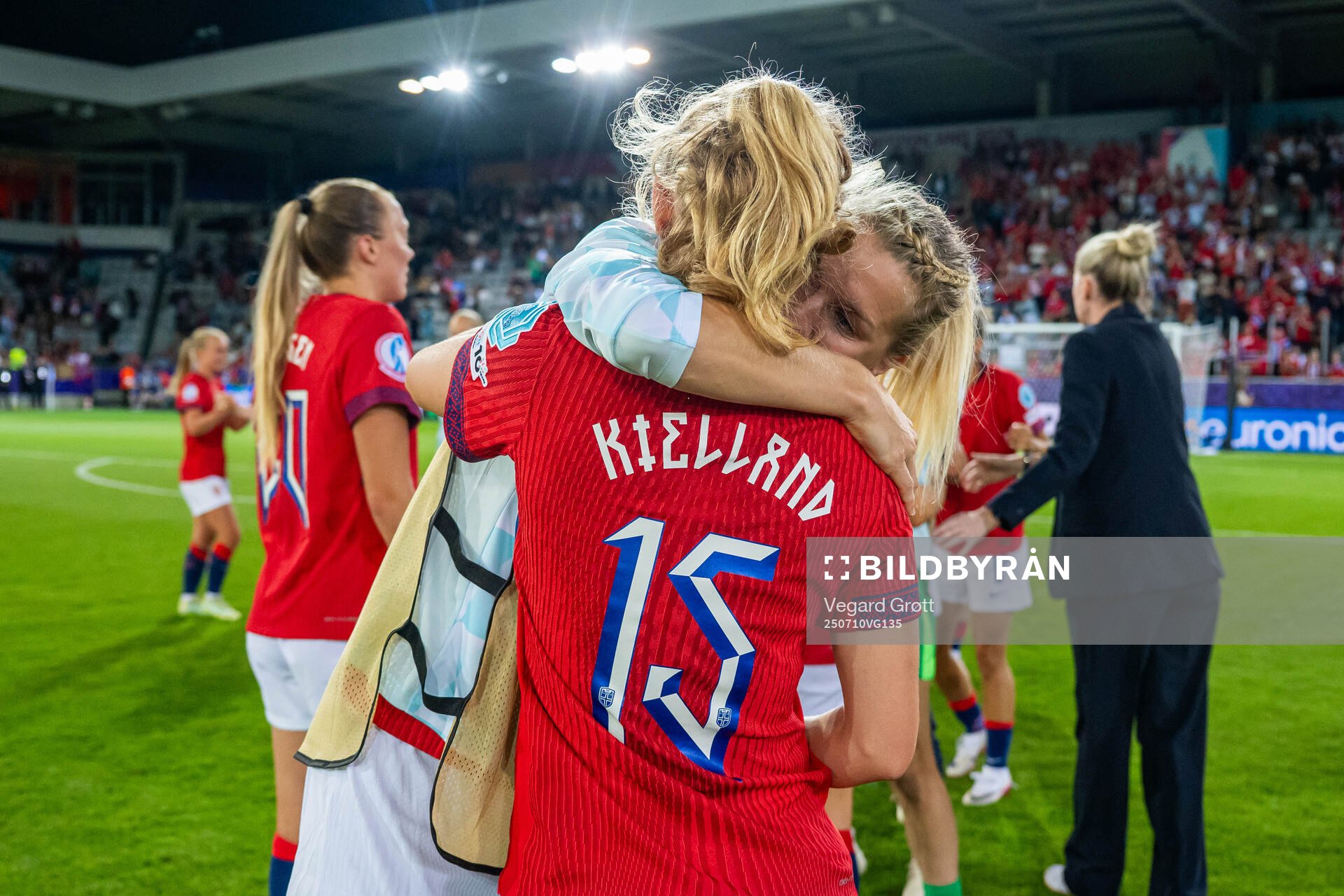 Justine Kielland and Ada Hegerberg of Norway celebrate