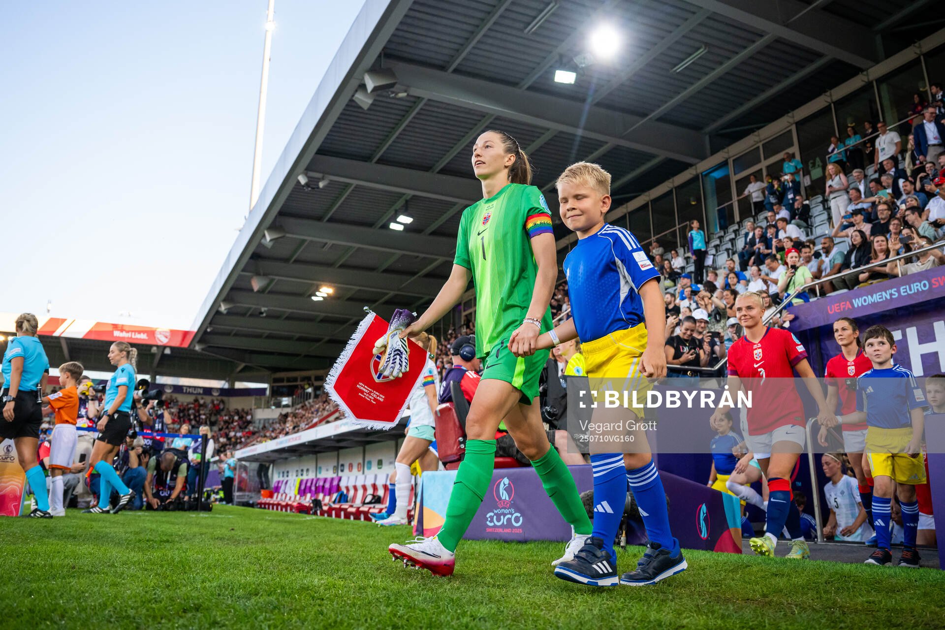 Goalkeeper Cecilie Fiskerstrand of Norway enters the pitch