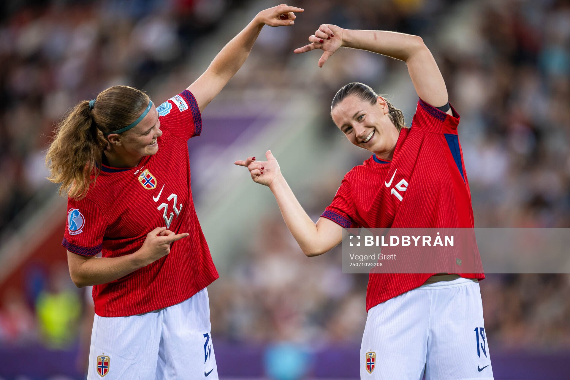 Signe Gaupset of Norway celebrates with teammate Elisabeth
