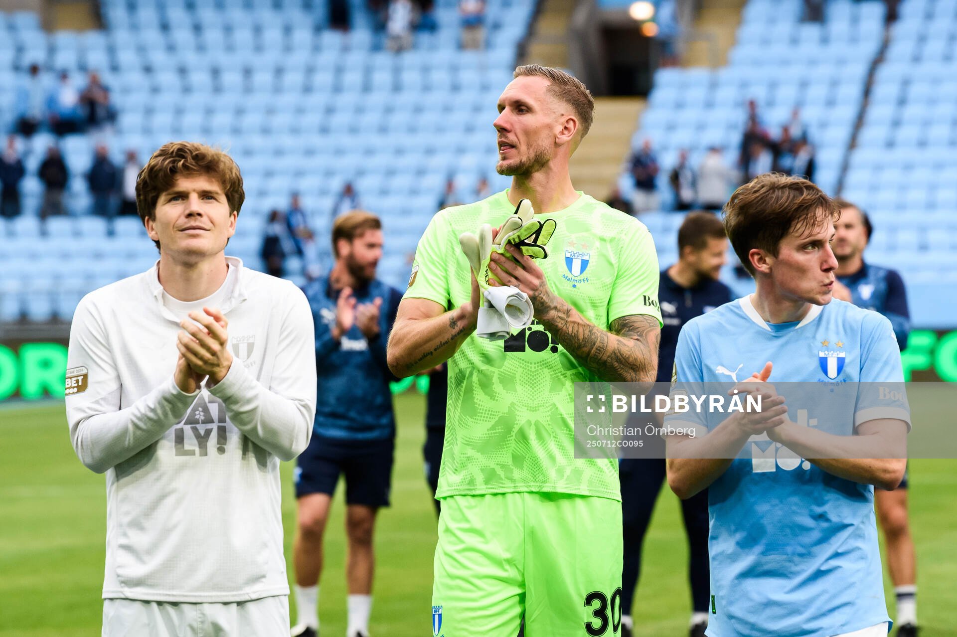 Malmö FFs Oliver Berg, Robin Olsen och Johan Karlsson