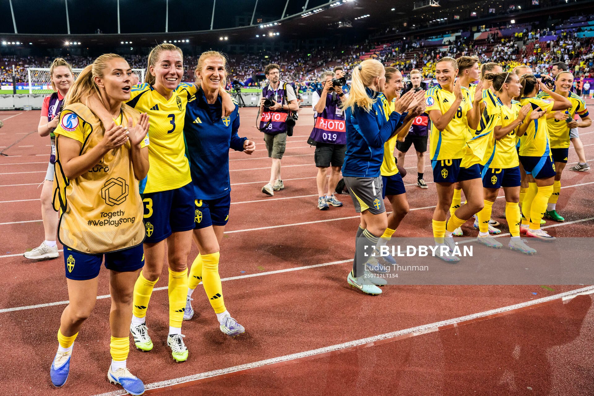 Amanda Nildén, Linda Sembrant and Sofia Jakobsson celebrate