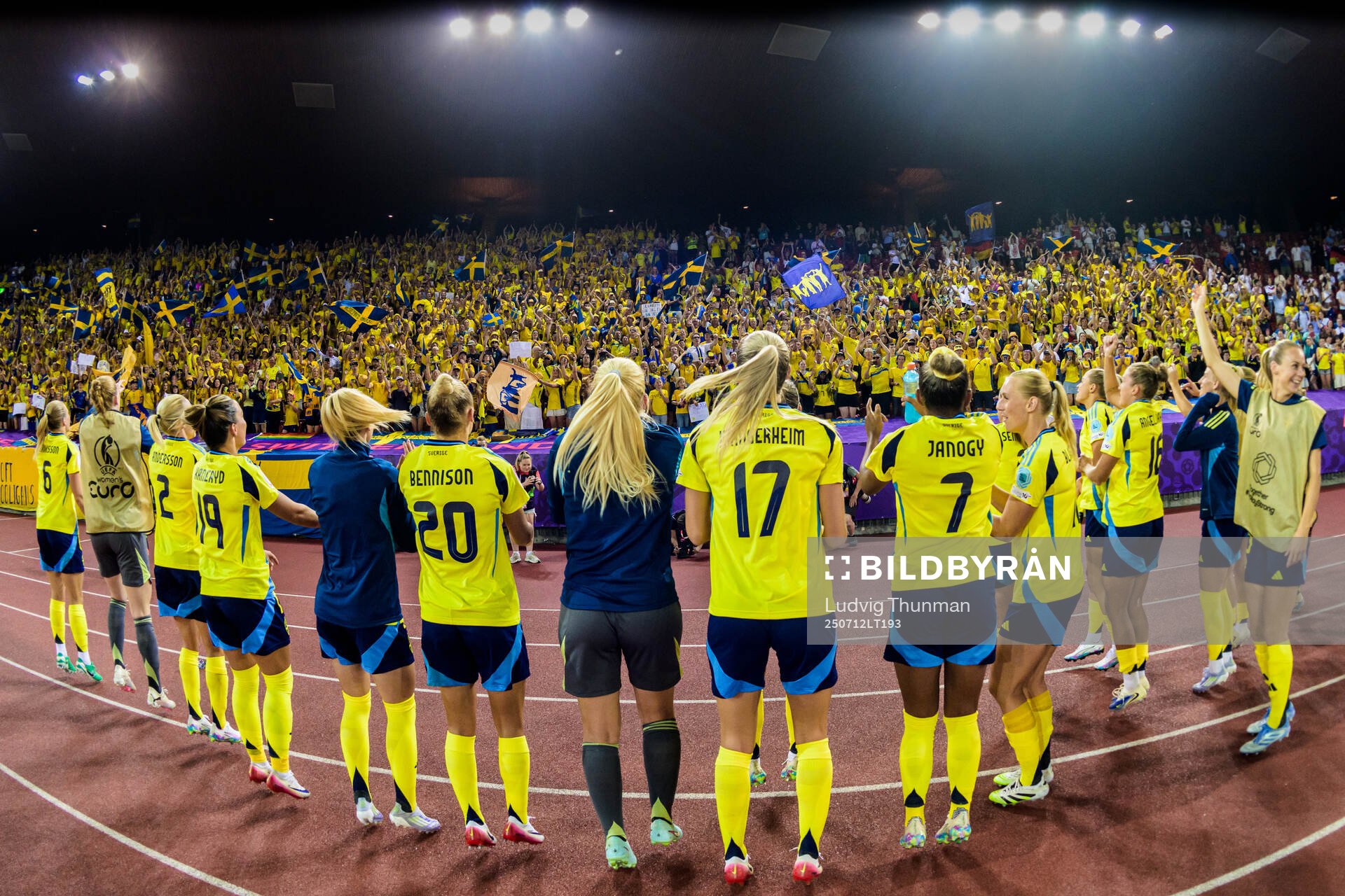 Players of Sweden celebrates with supporters
