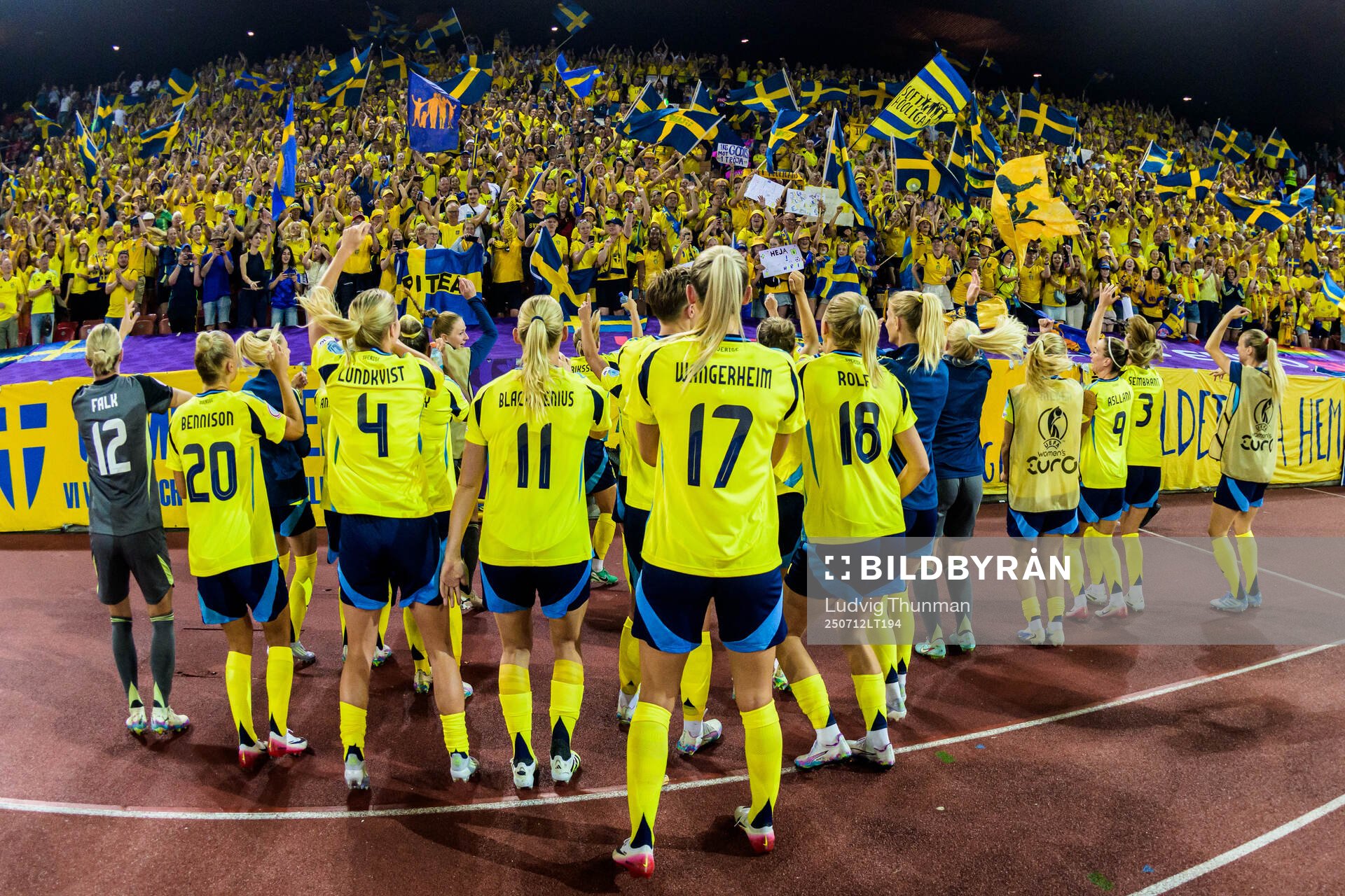 Players of Sweden celebrates with supporters