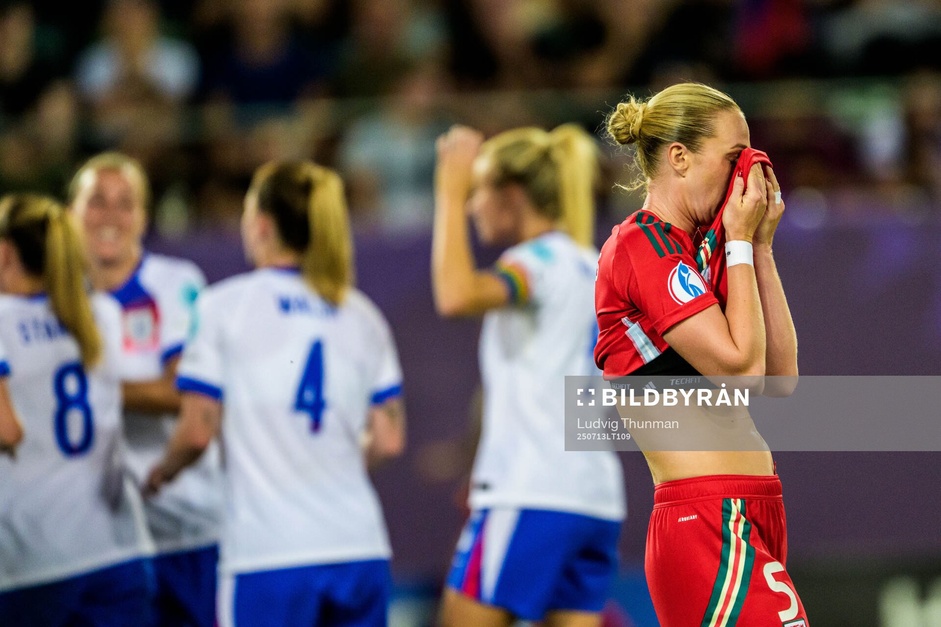 Rhiannon Roberts of Wales looks dejected