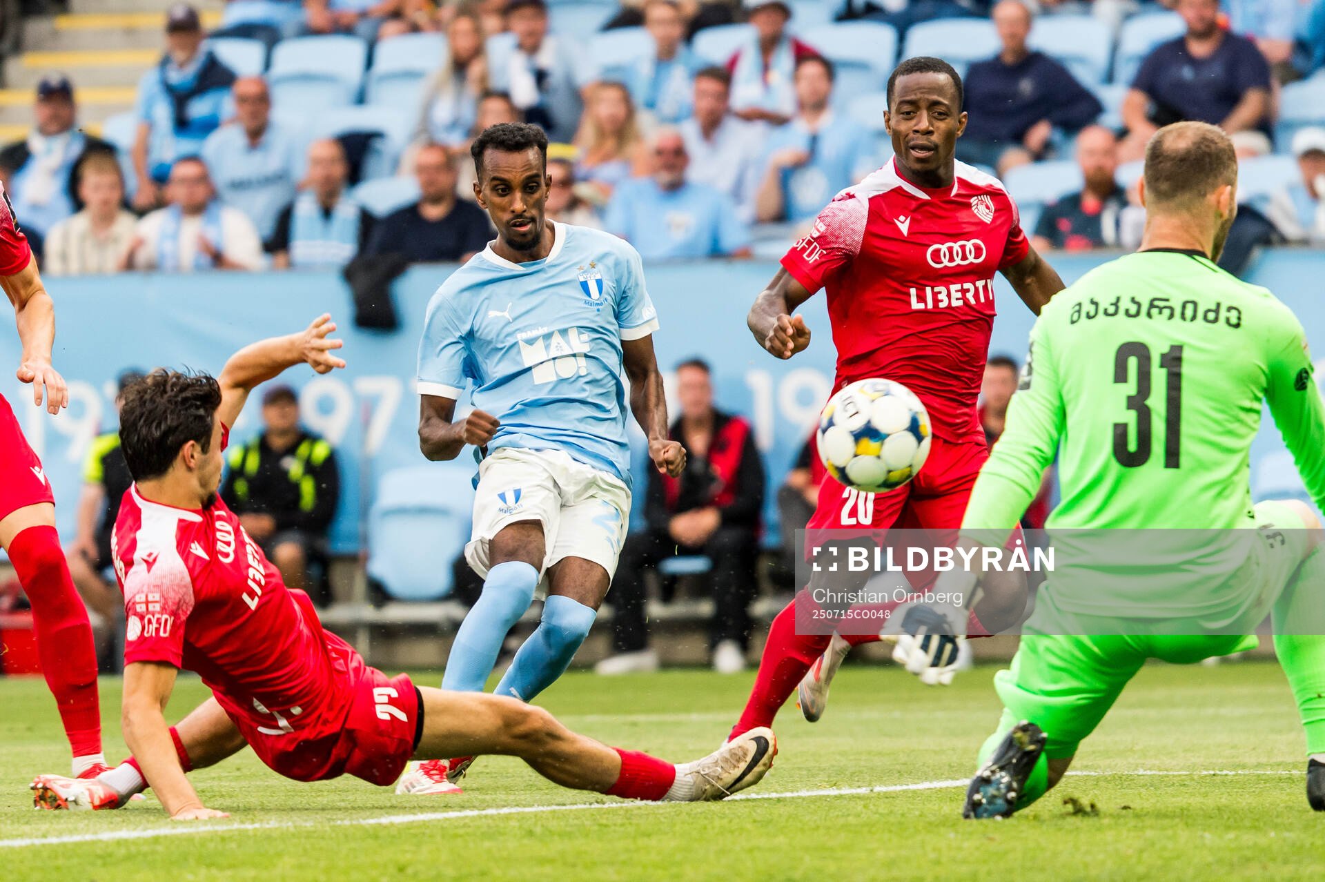 Taha Ali of Malmö FF and Giorgi Makaridze of FC Iberia