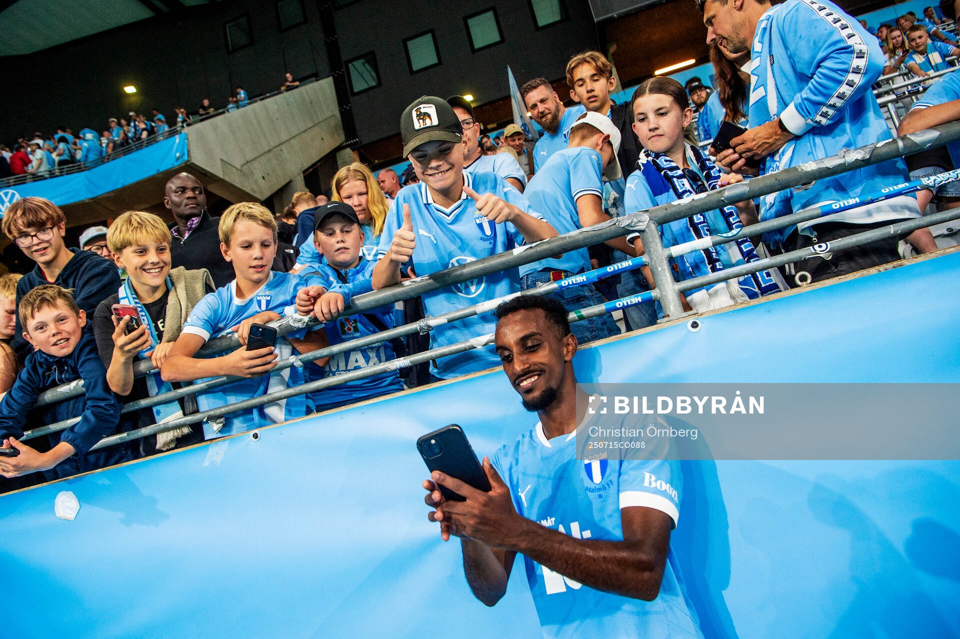 Taha Ali of Malmö FF celebrates with the supporters