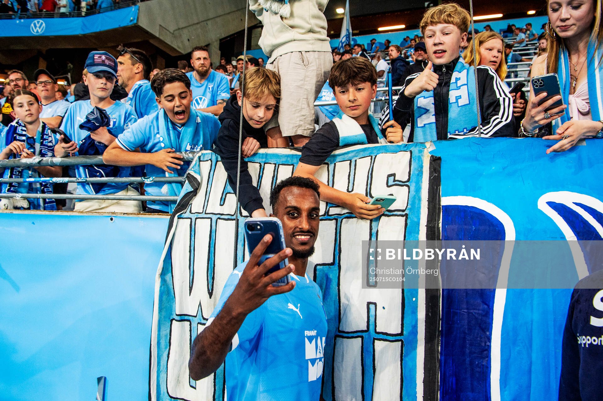 Taha Ali of Malmö FF celebrates with the supporters