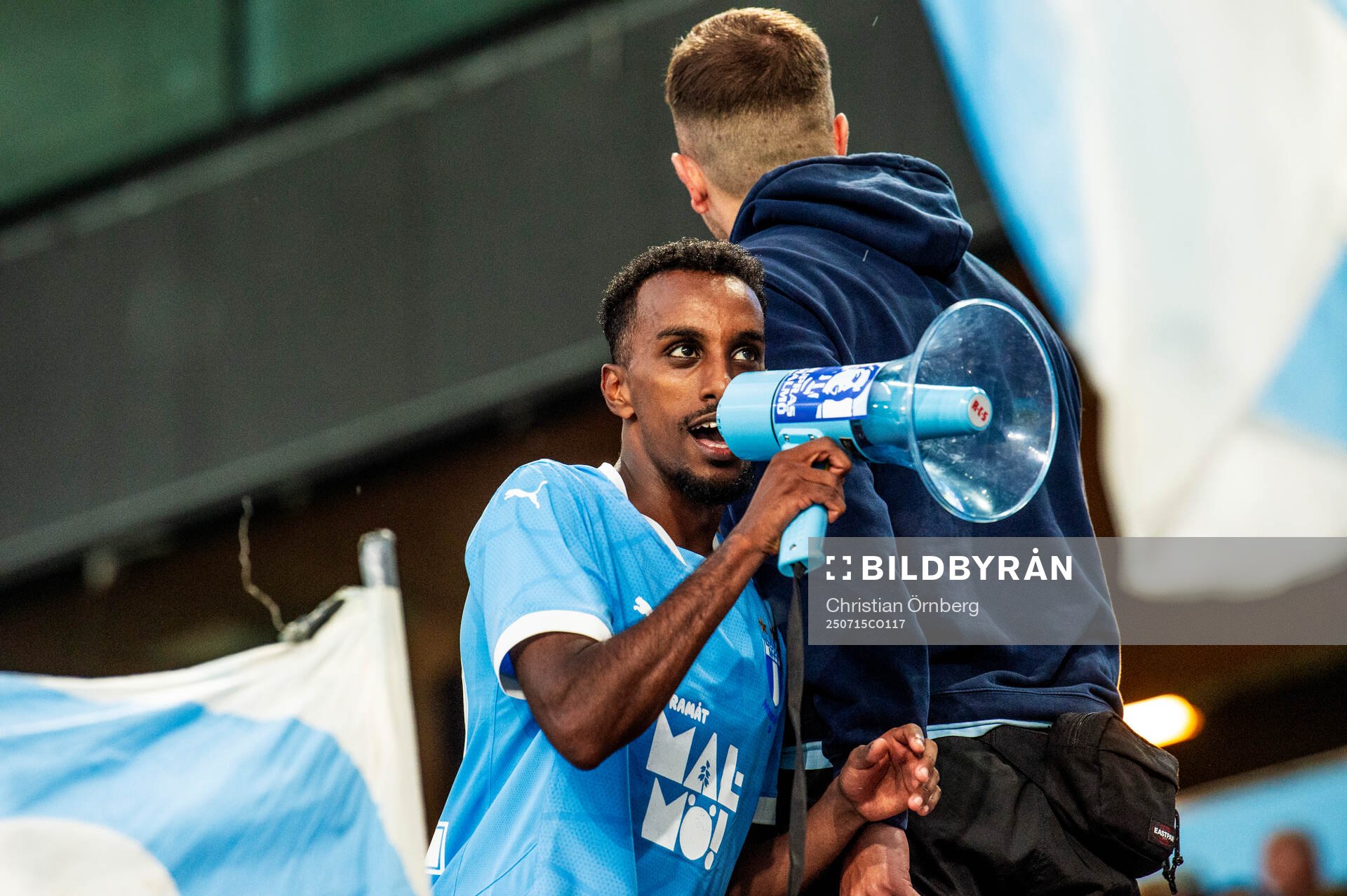 Taha Ali of Malmö FF celebrates with the supporters